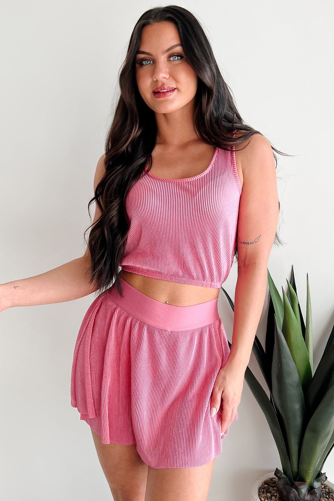 Summer Nights Crop Top & Mini Skirt Set (Pink)