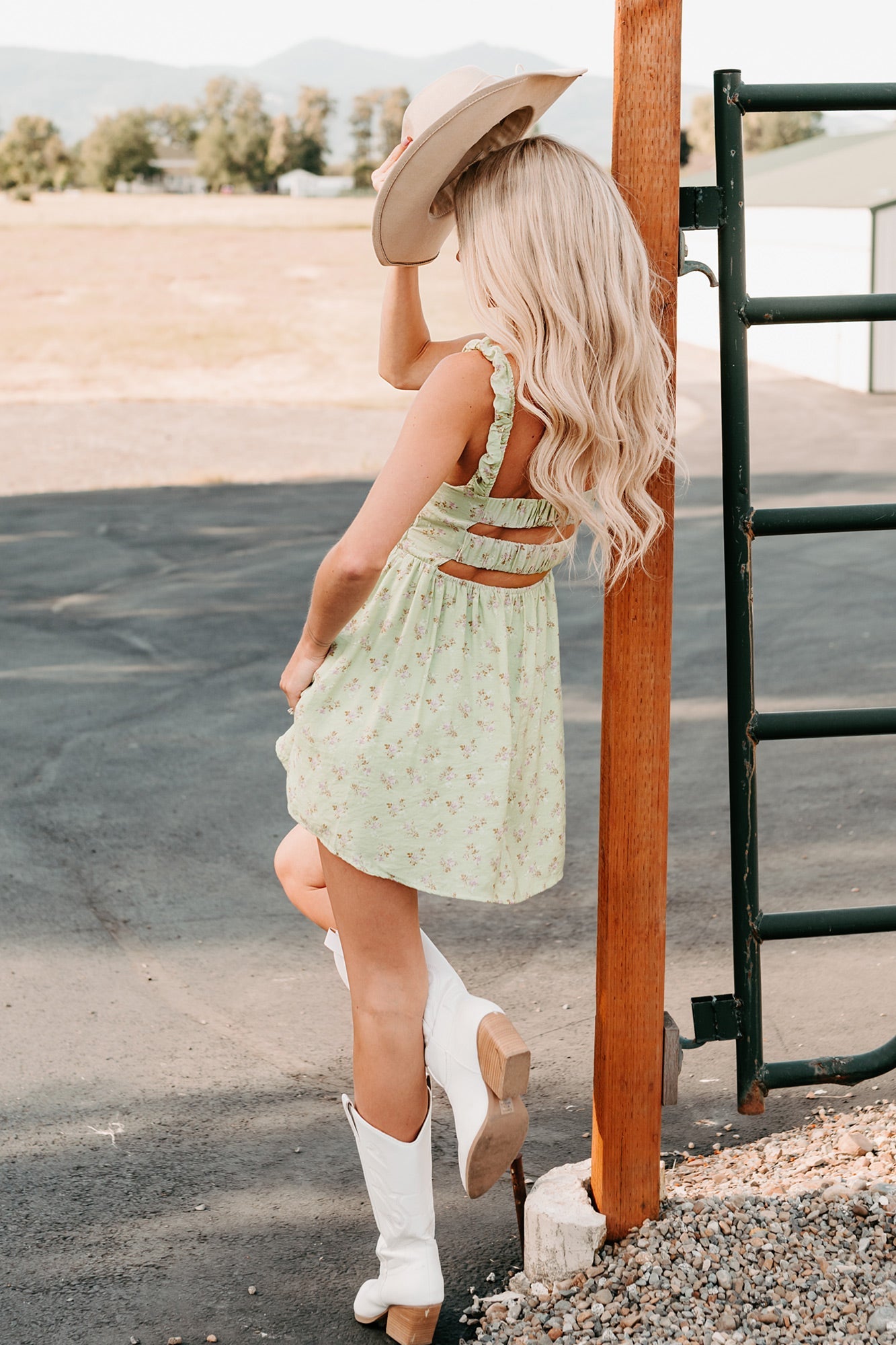 Perfect For You Floral Cutout Mini Dress (Sage)