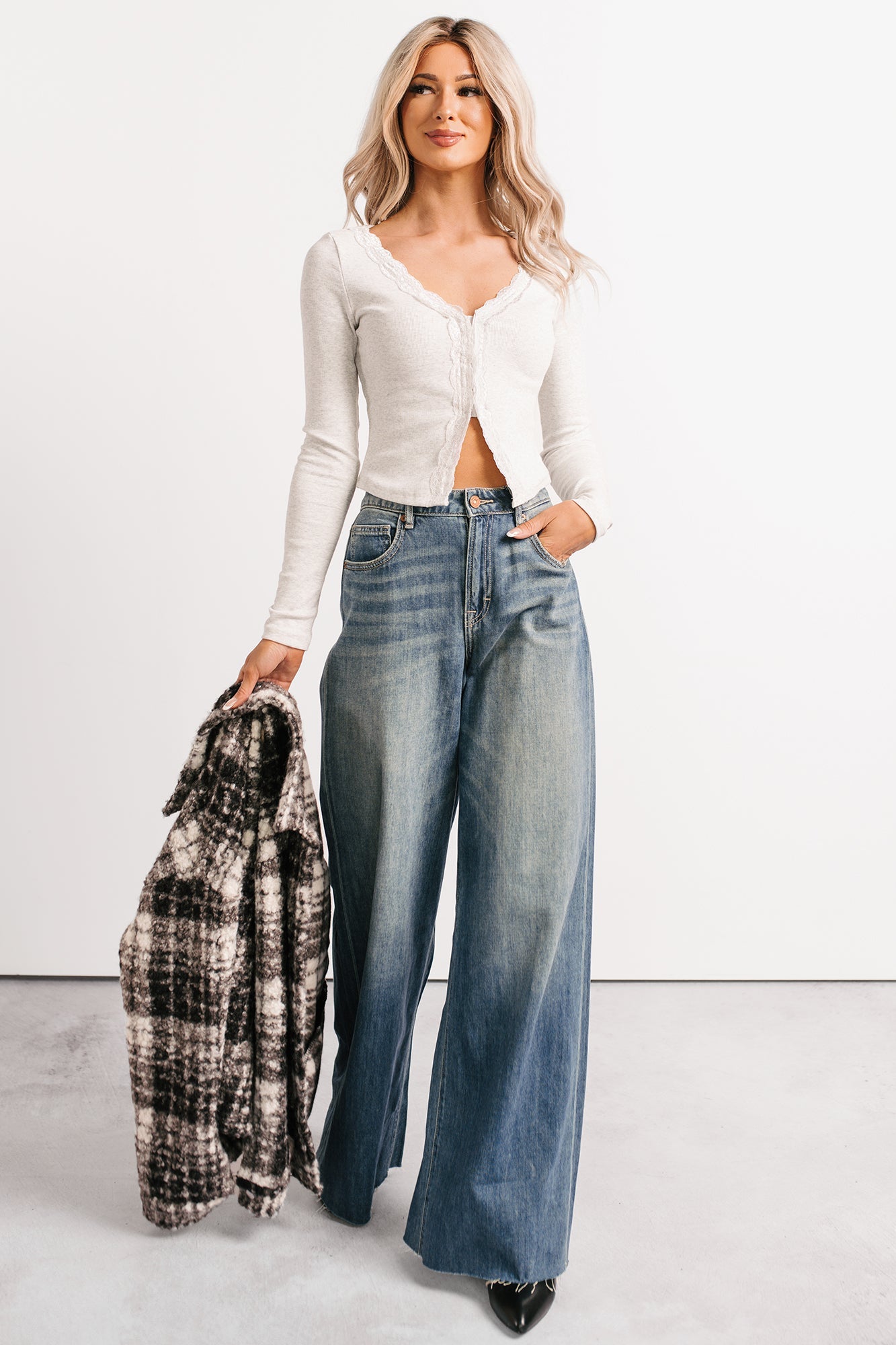 Sweet Words Lace Trim Papermoon Top (Heather Grey)