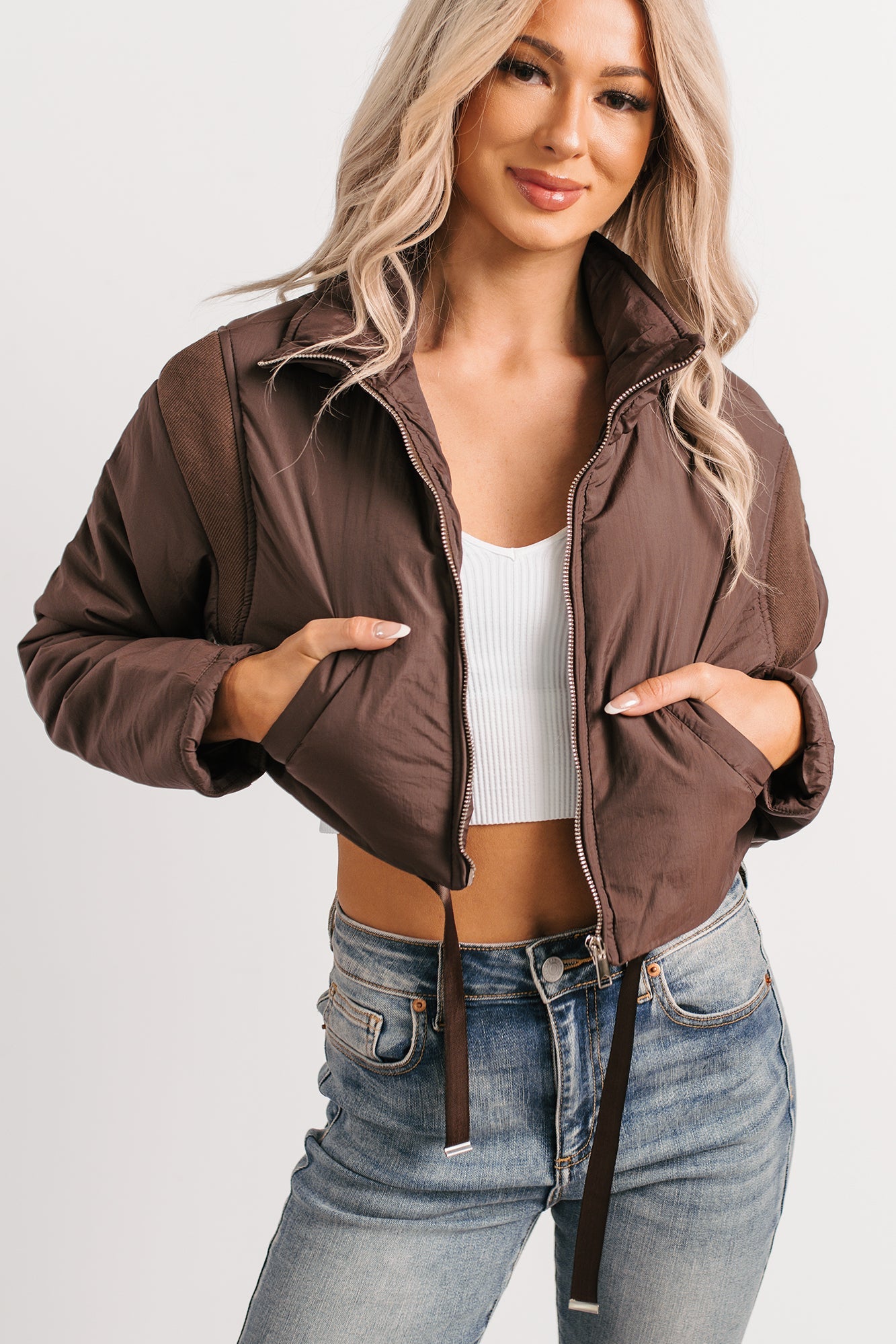 Snow Calls Cropped Bomber Jacket (Espresso)