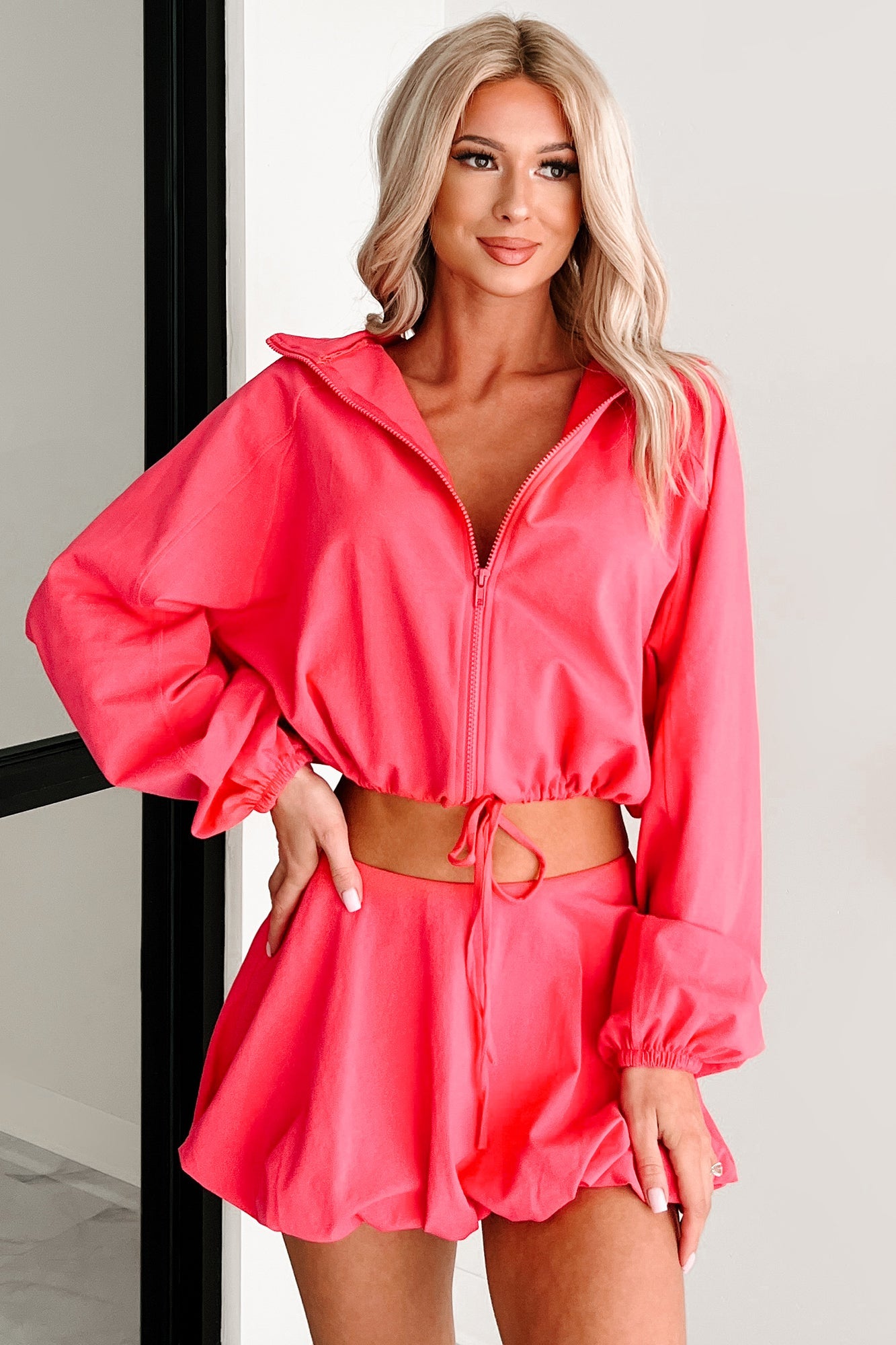 Relax, Recharge, Repeat Two-Piece Puff Skirt Set (Coral)
