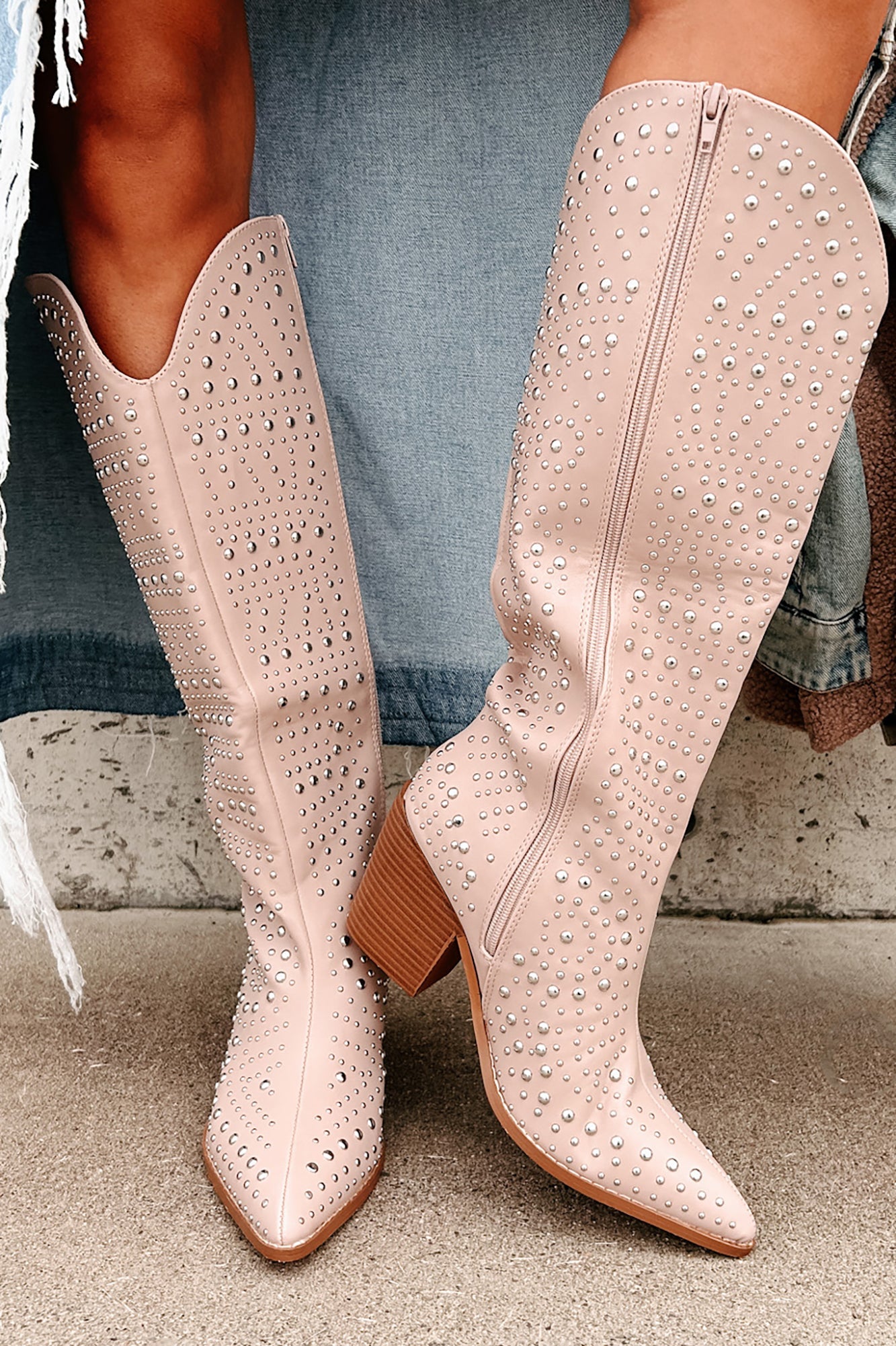 Ready To Get Rowdy Studded Western Boots (Beige)