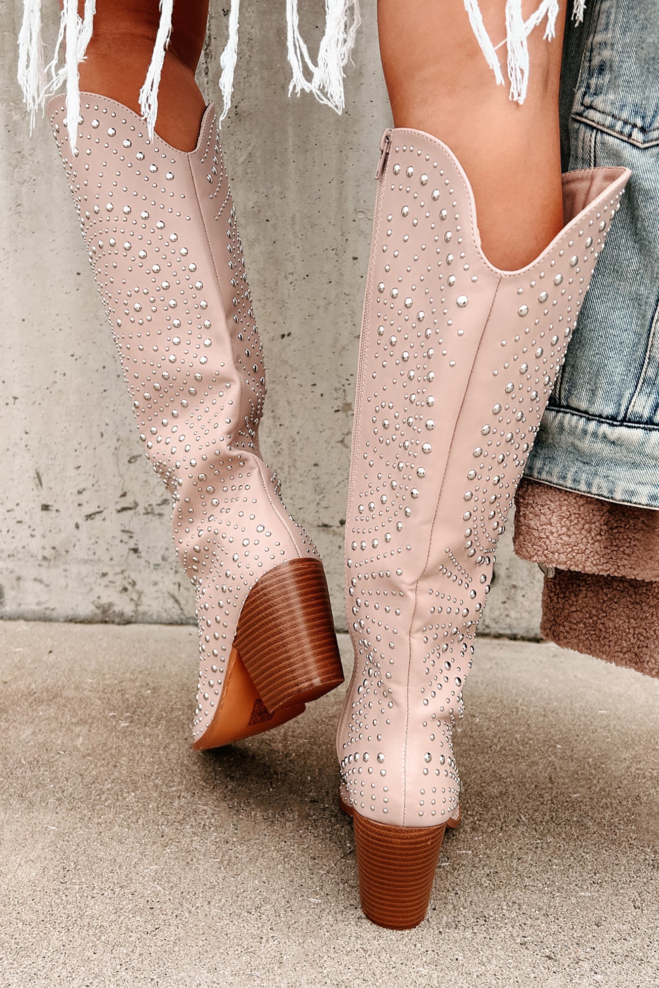 Ready To Get Rowdy Studded Western Boots (Beige)