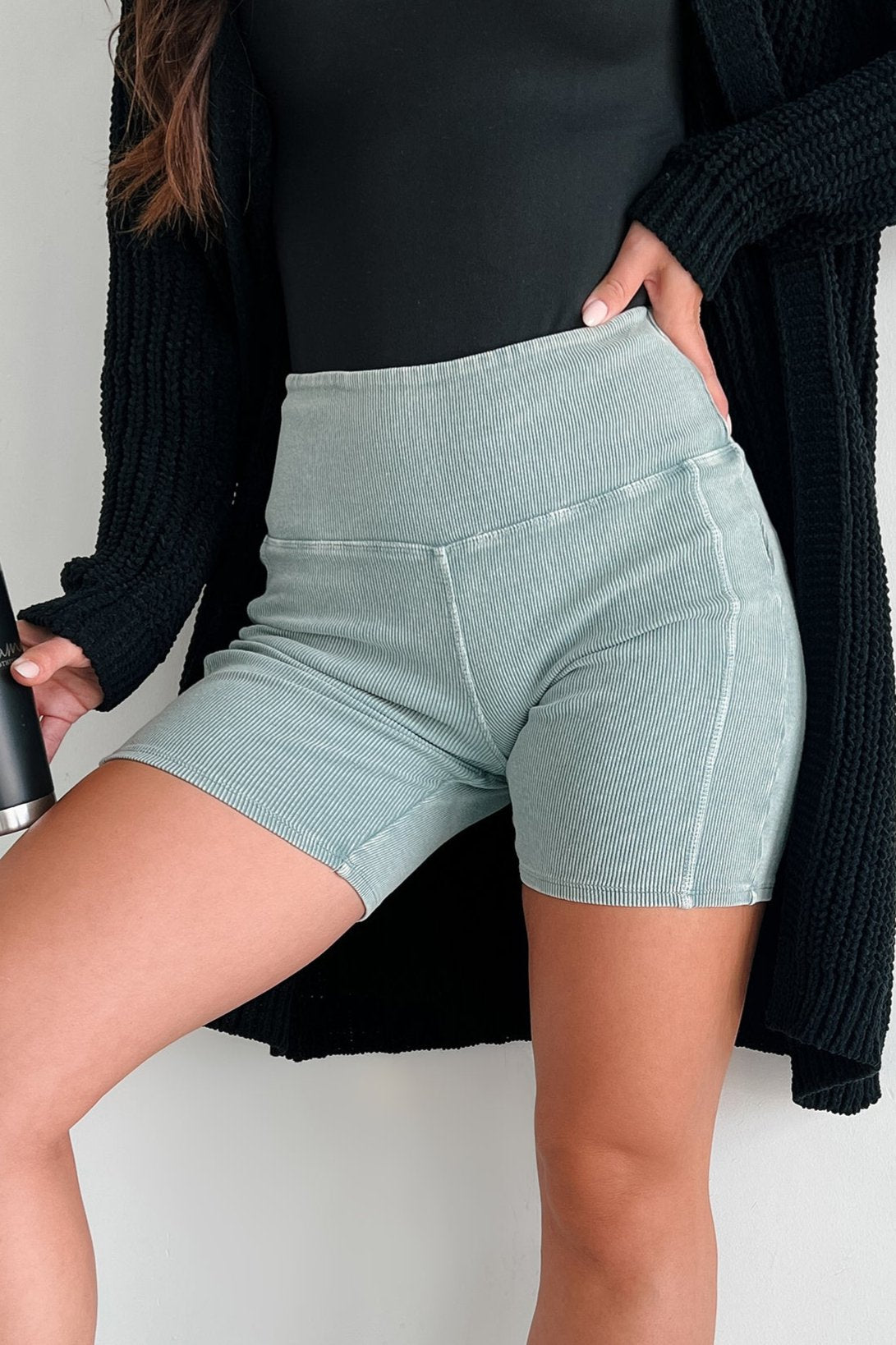 Staying In My Lane Ribbed Biker Short (Sage)