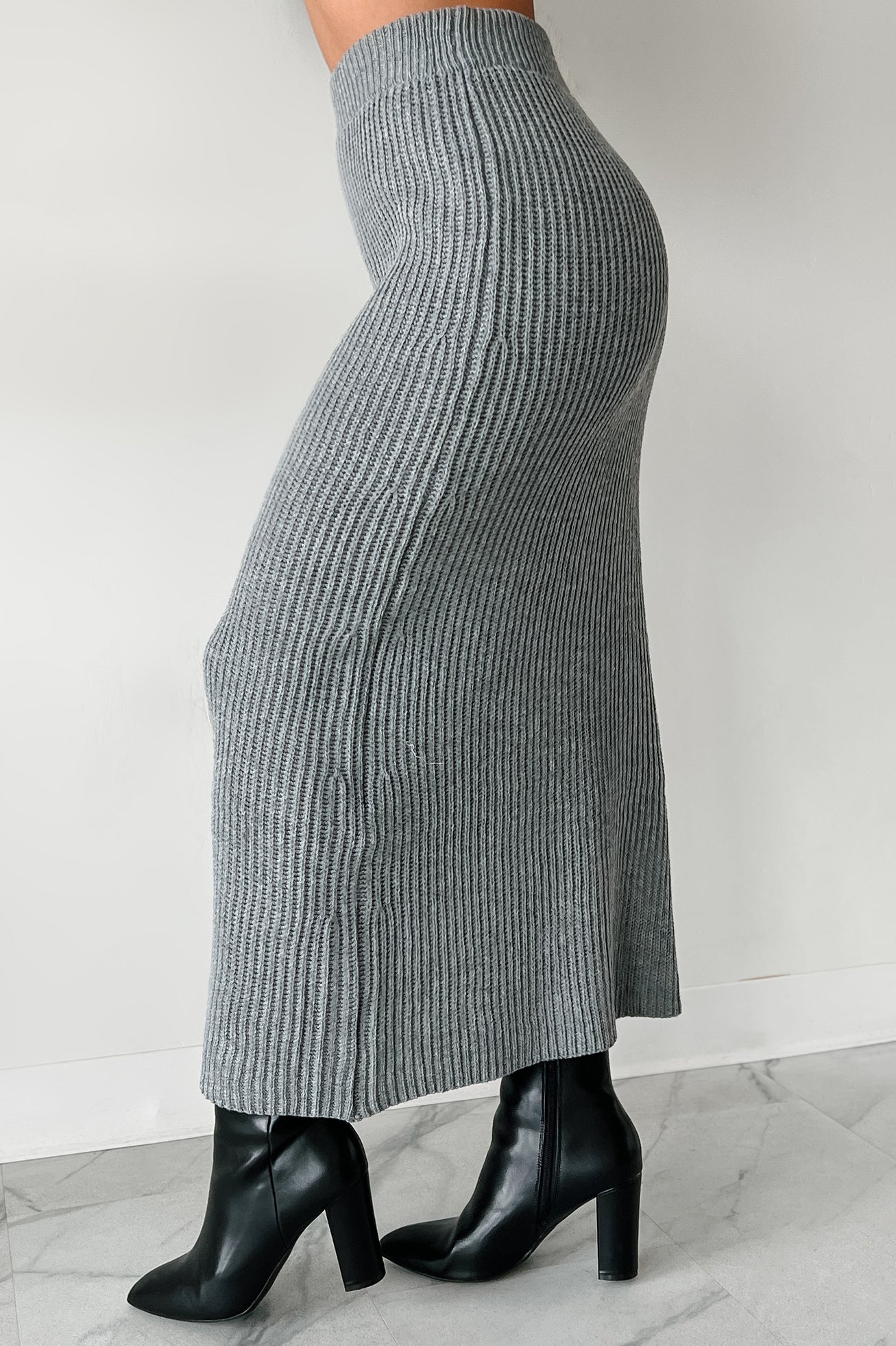 Wish I Could Sweater Knit Long Skirt (Heather Grey)
