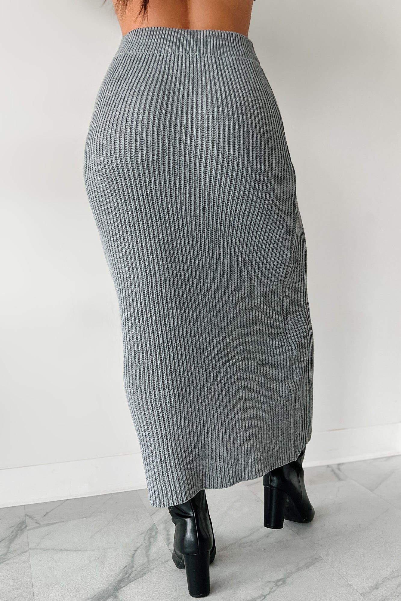 Wish I Could Sweater Knit Long Skirt (Heather Grey)