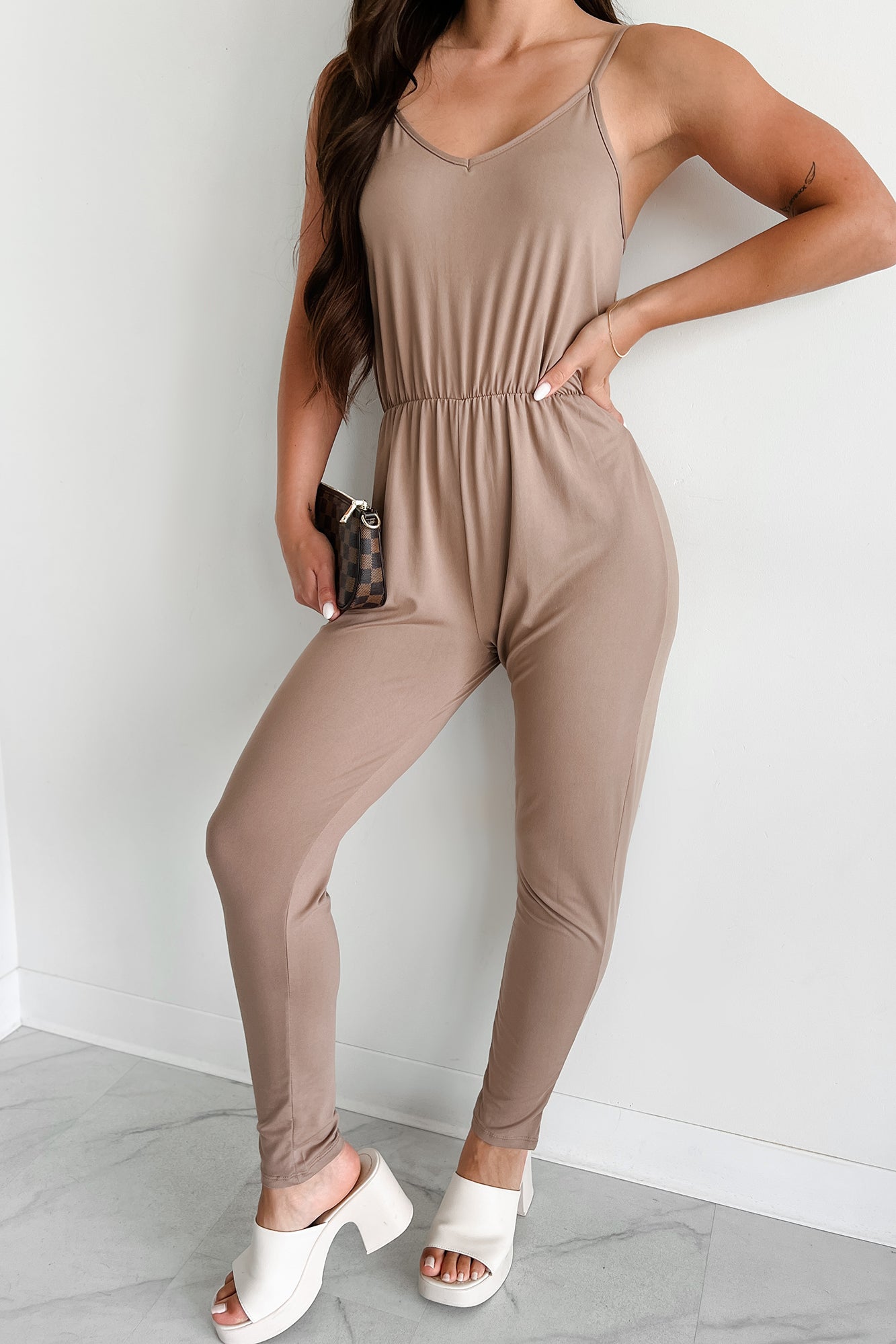 Solving My Problems Cami Jumpsuit (Taupe)