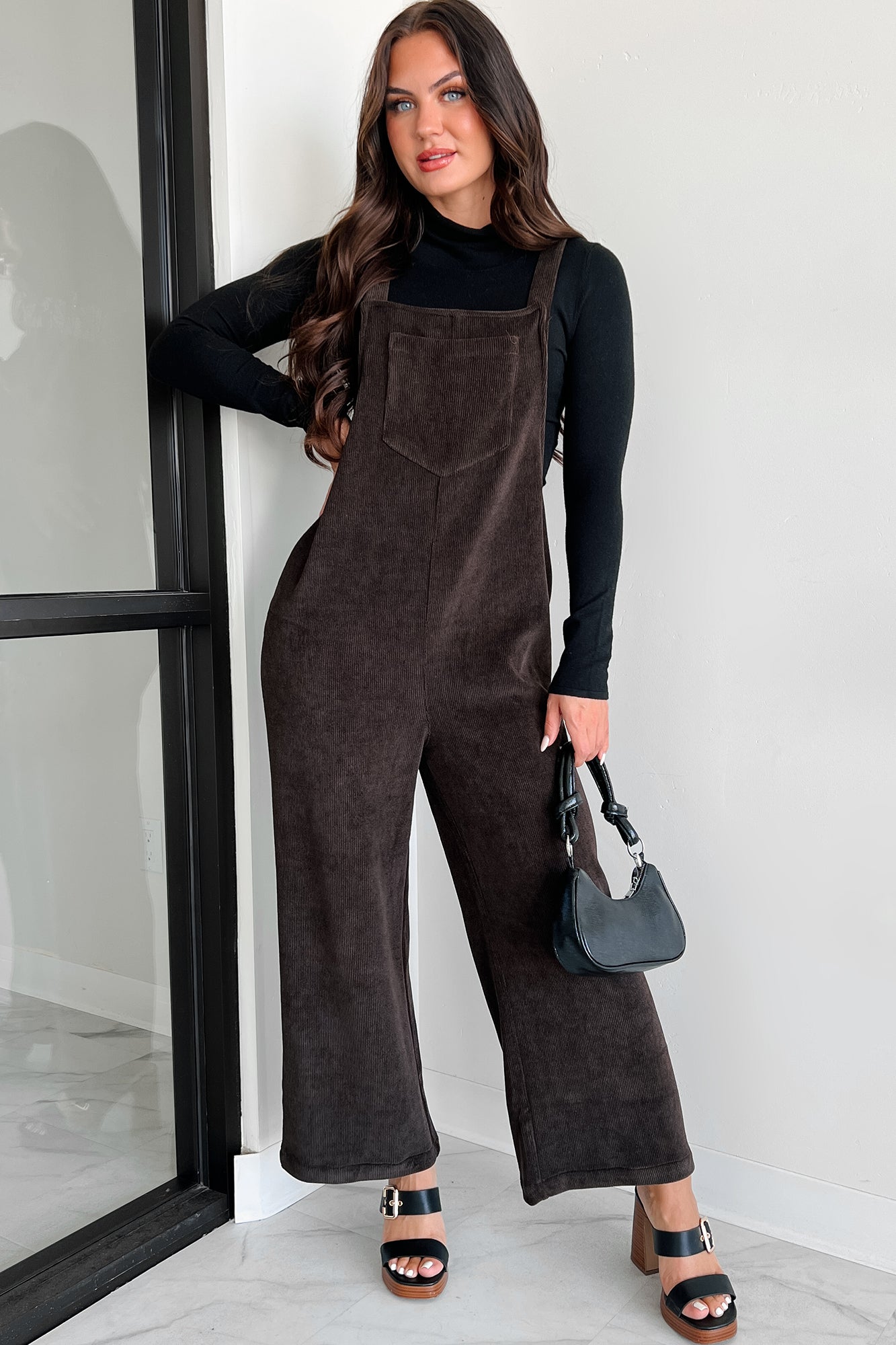 Playful Impression Soft Corduroy Overall Jumpsuit (Dark Brown)