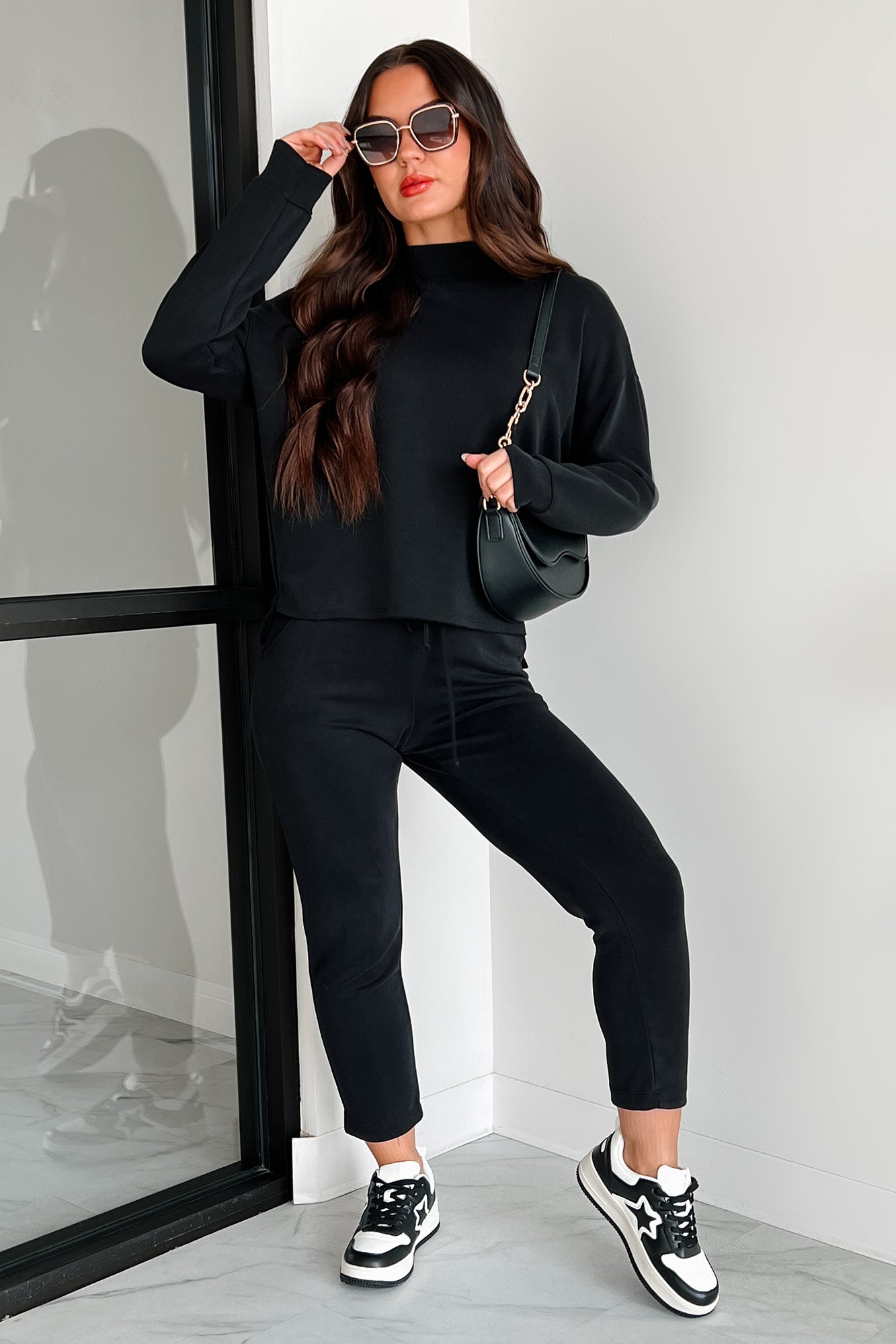 Skyler Buttery Soft Wasabi Mint Mock Neck Top (Black)