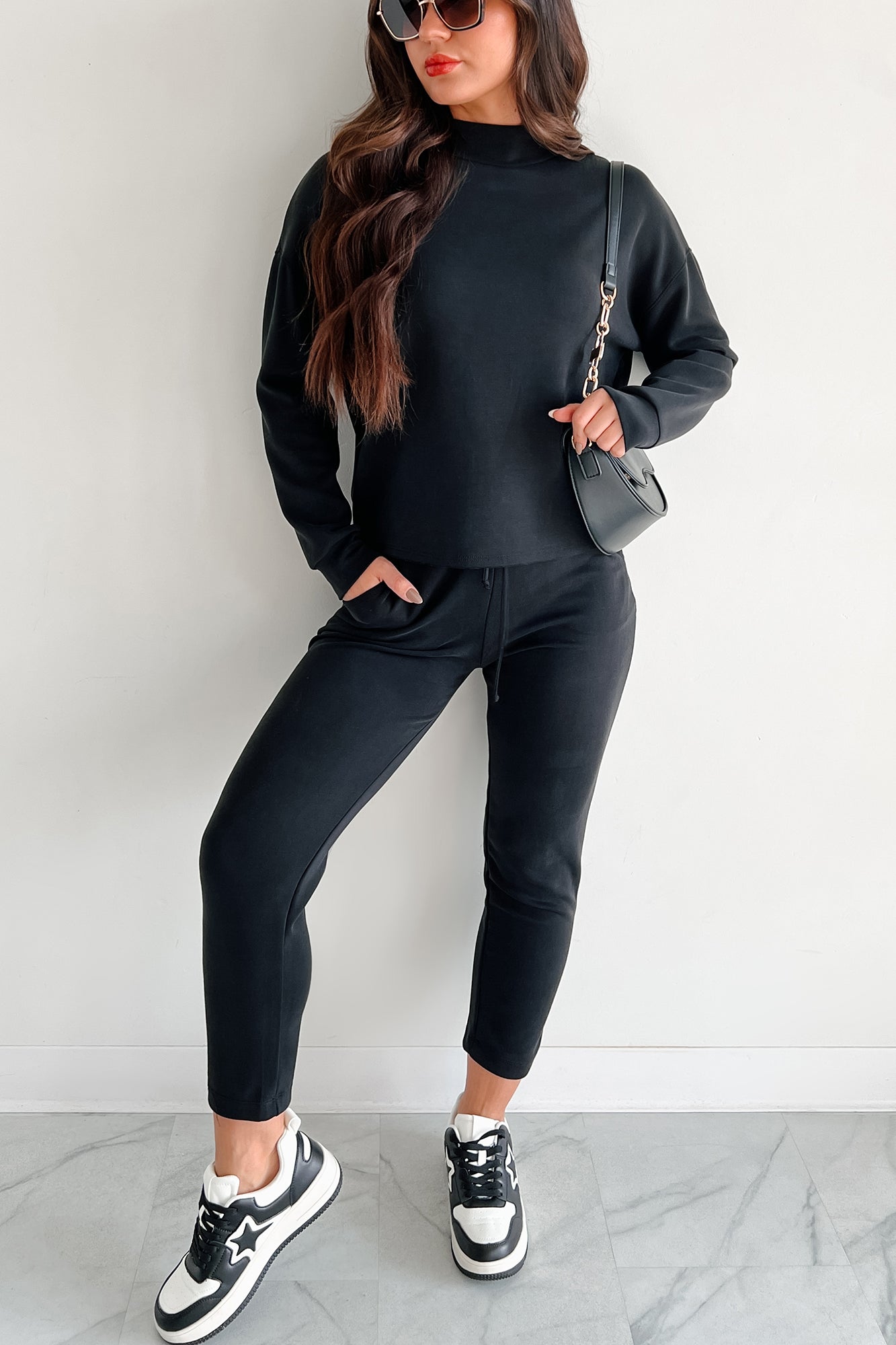 Skyler Buttery Soft Wasabi Mint Mock Neck Top (Black)