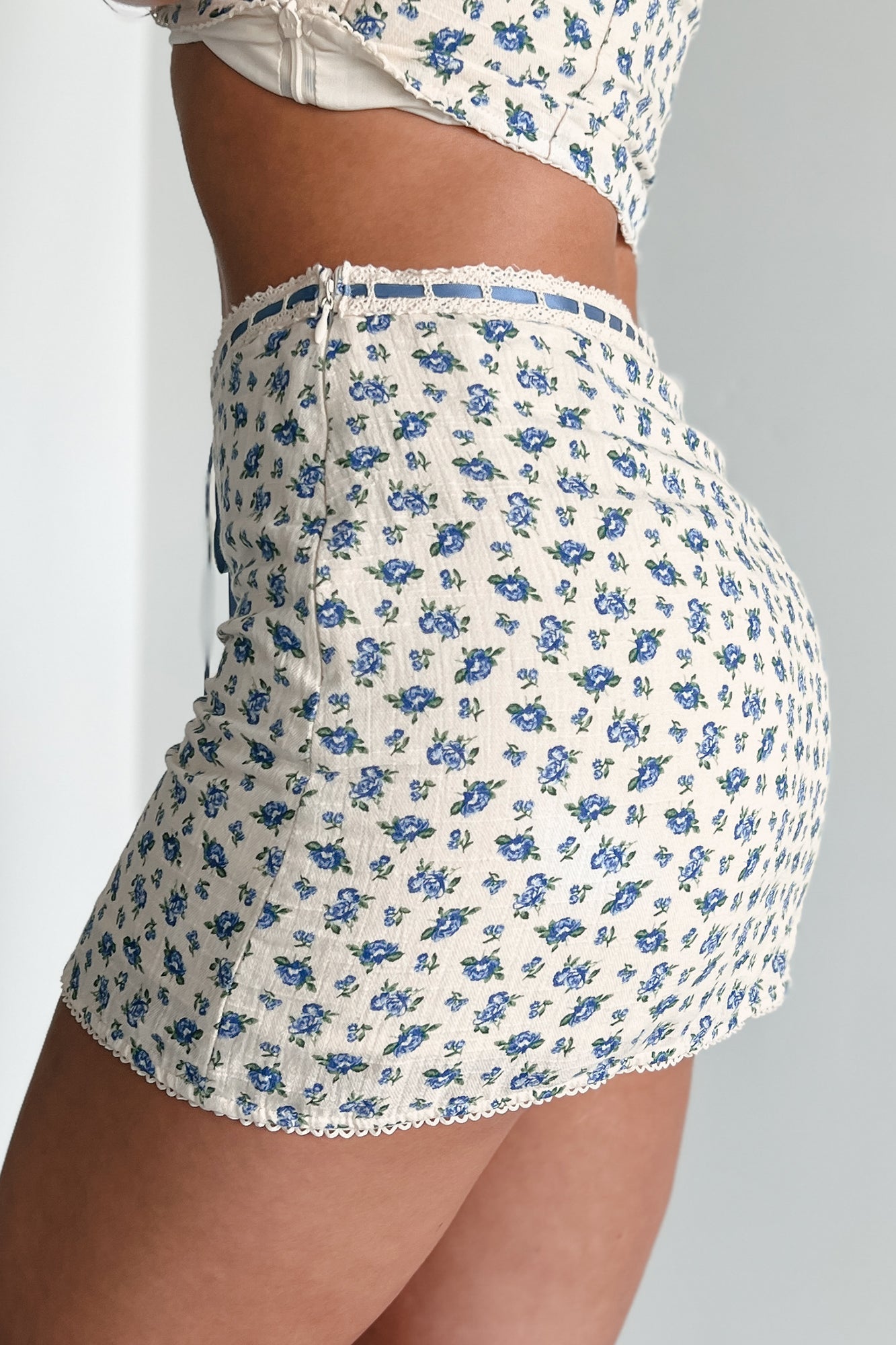 Watch Me Bloom Floral Mini Skirt (Blue)