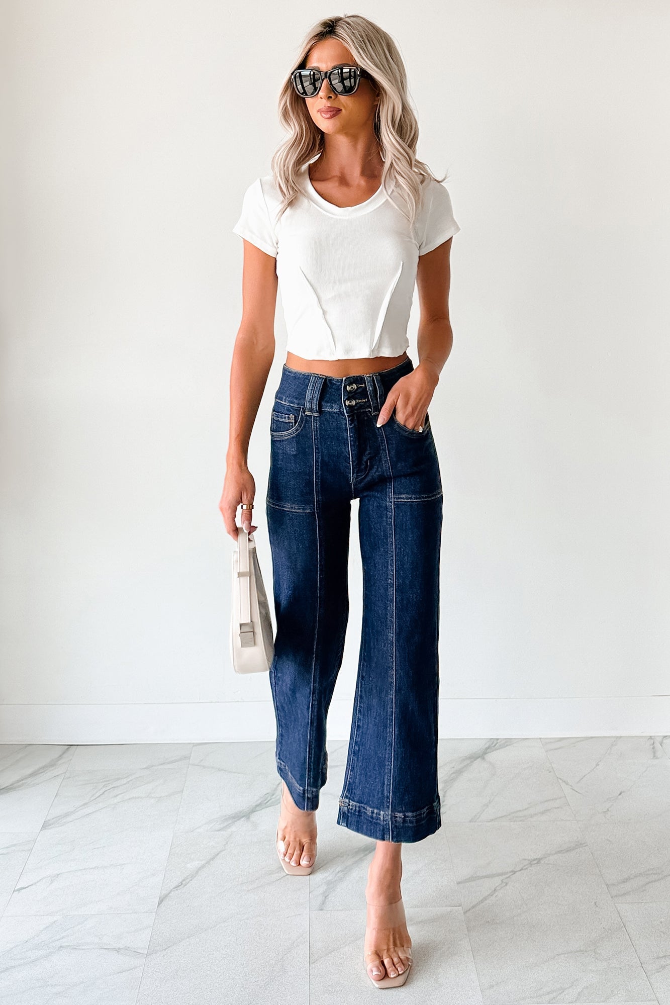Tatum Wide Leg Mica Denim Crop Jeans (French Navy)