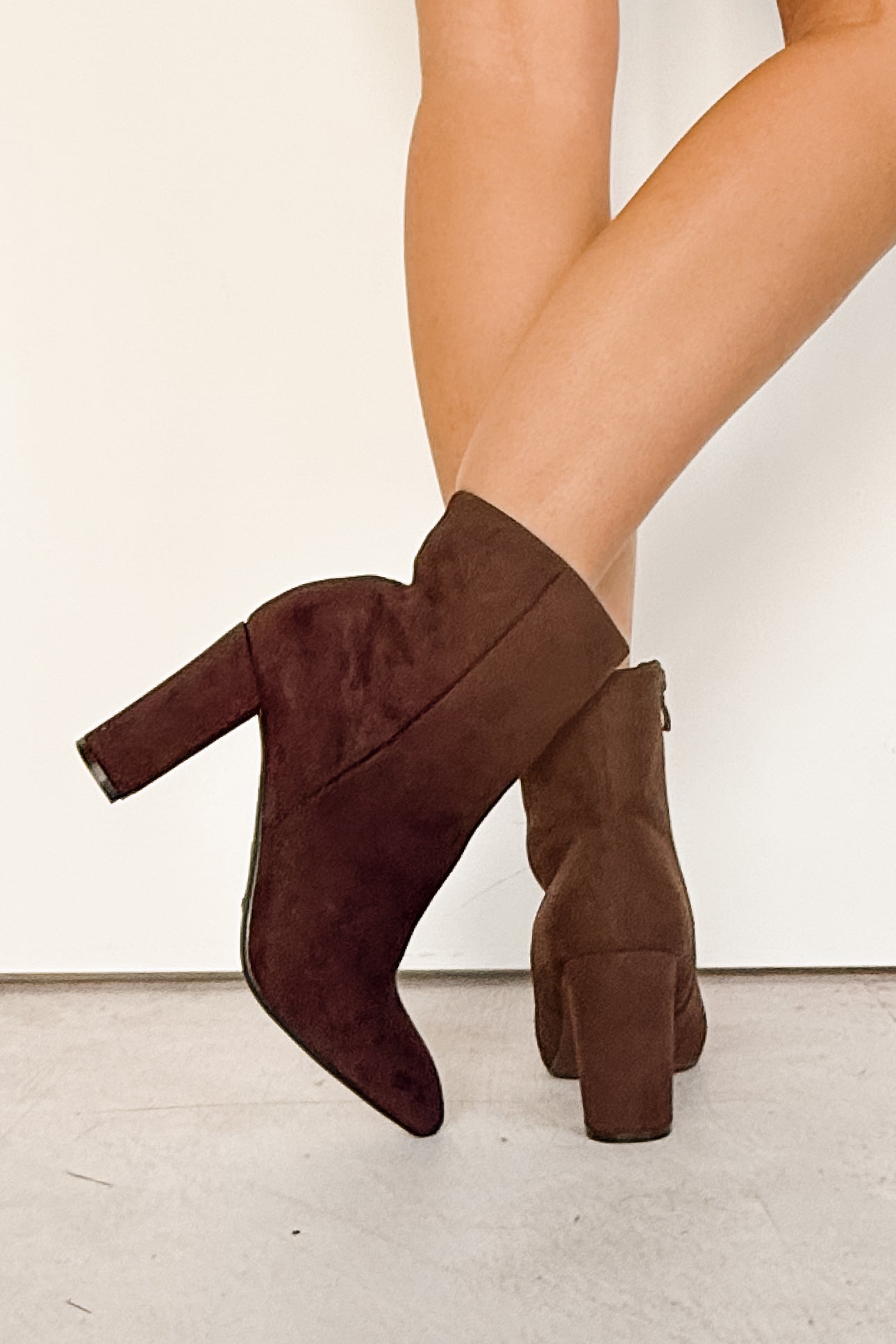 Under Control Faux Suede Heeled Booties (Brown)