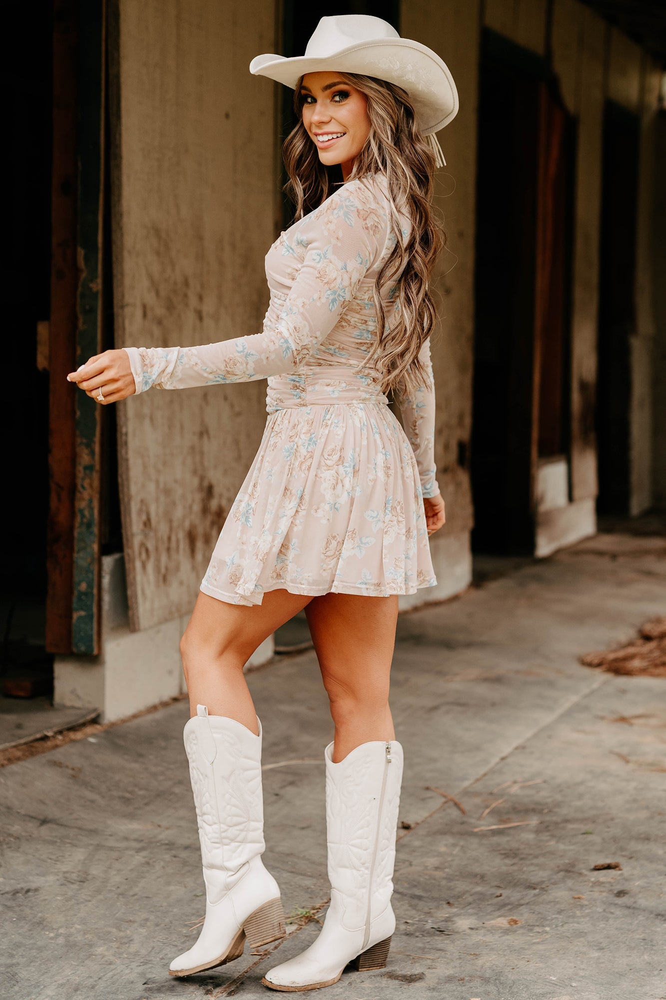 Sweet As Summer Floral Ruched Mini Dress (Blush)