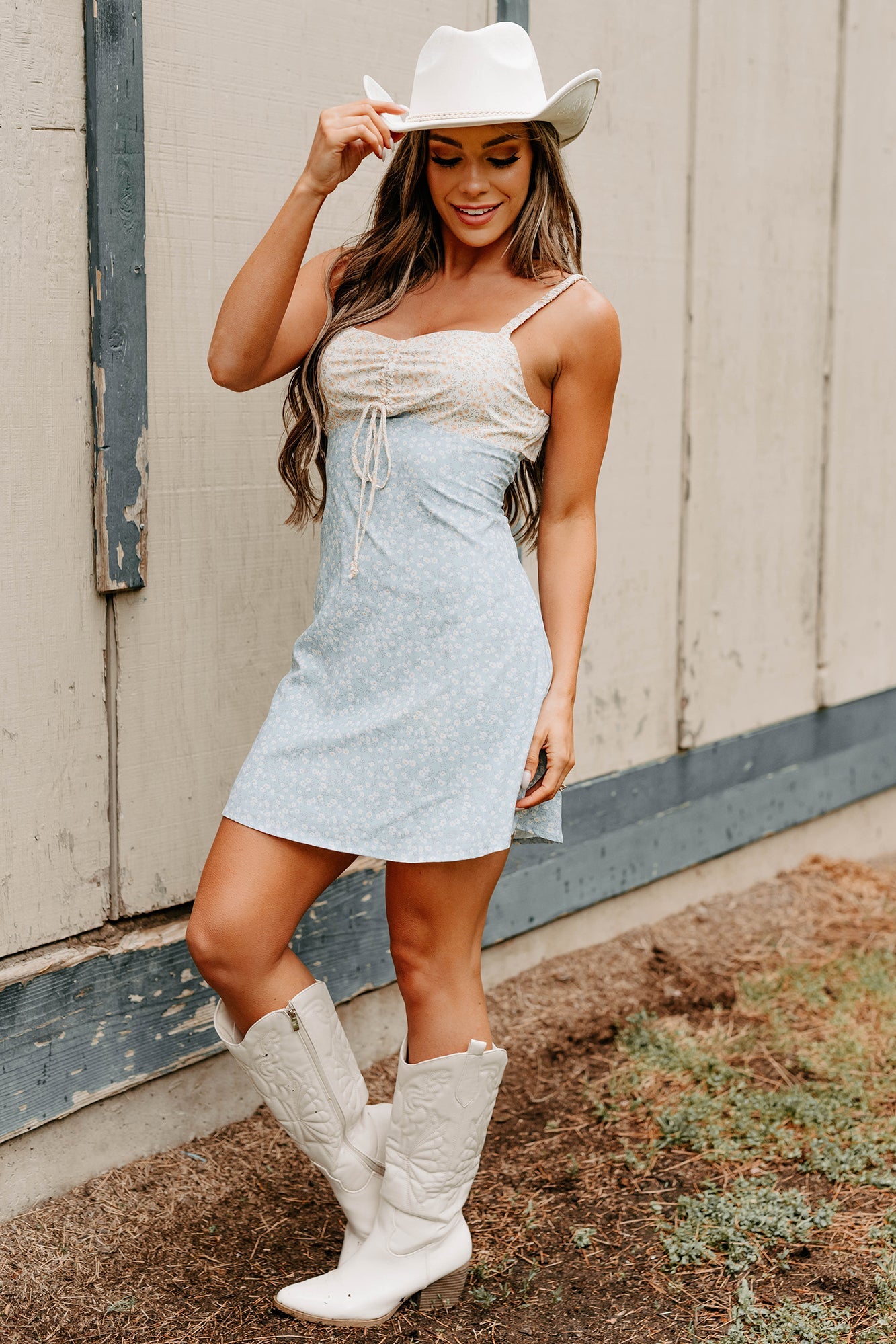 Sunny Side Up Sleeveless Floral Mini Dress (Blue)