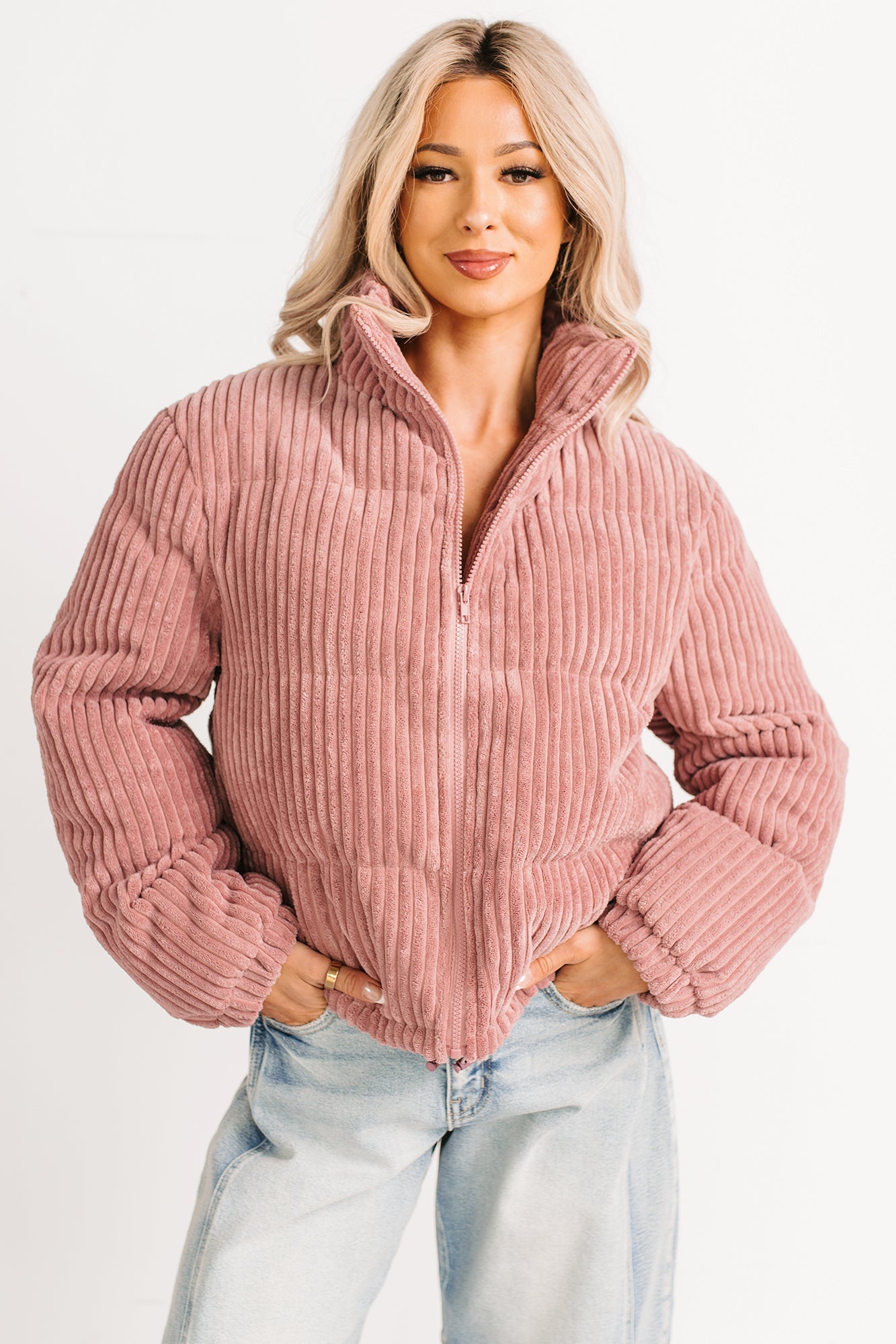 Purely Casual Corduroy Puffer Jacket (Mauve)