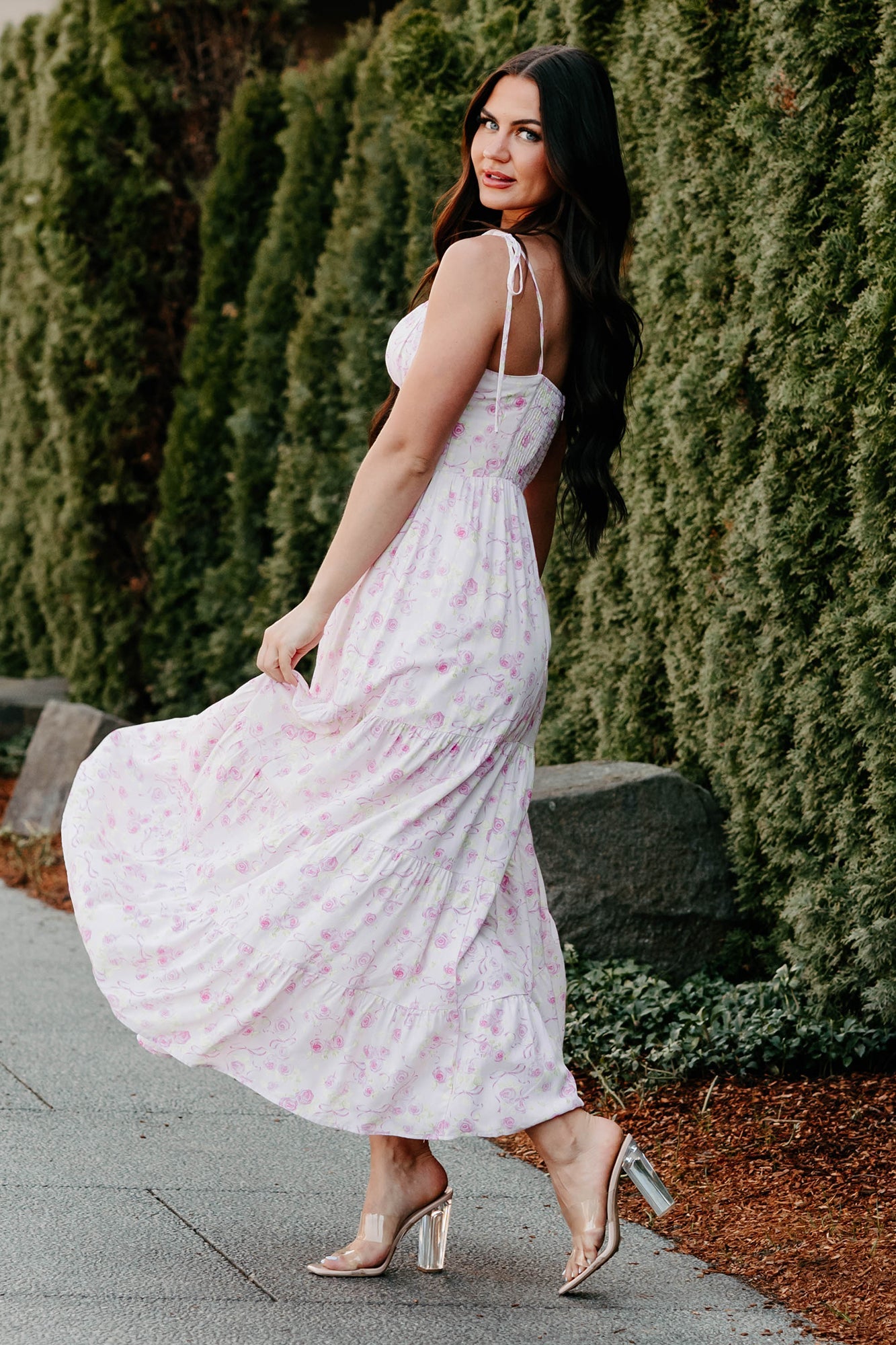 Rosy Days Sleeveless Floral Maxi Dress (Light Pink)