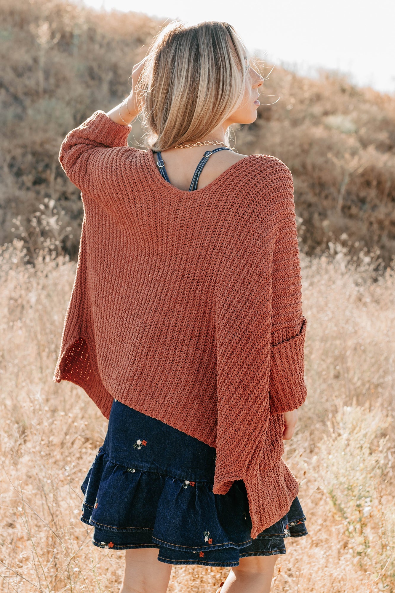 Quiet Times Cuffed Sleeve POL Cardigan (Brick)