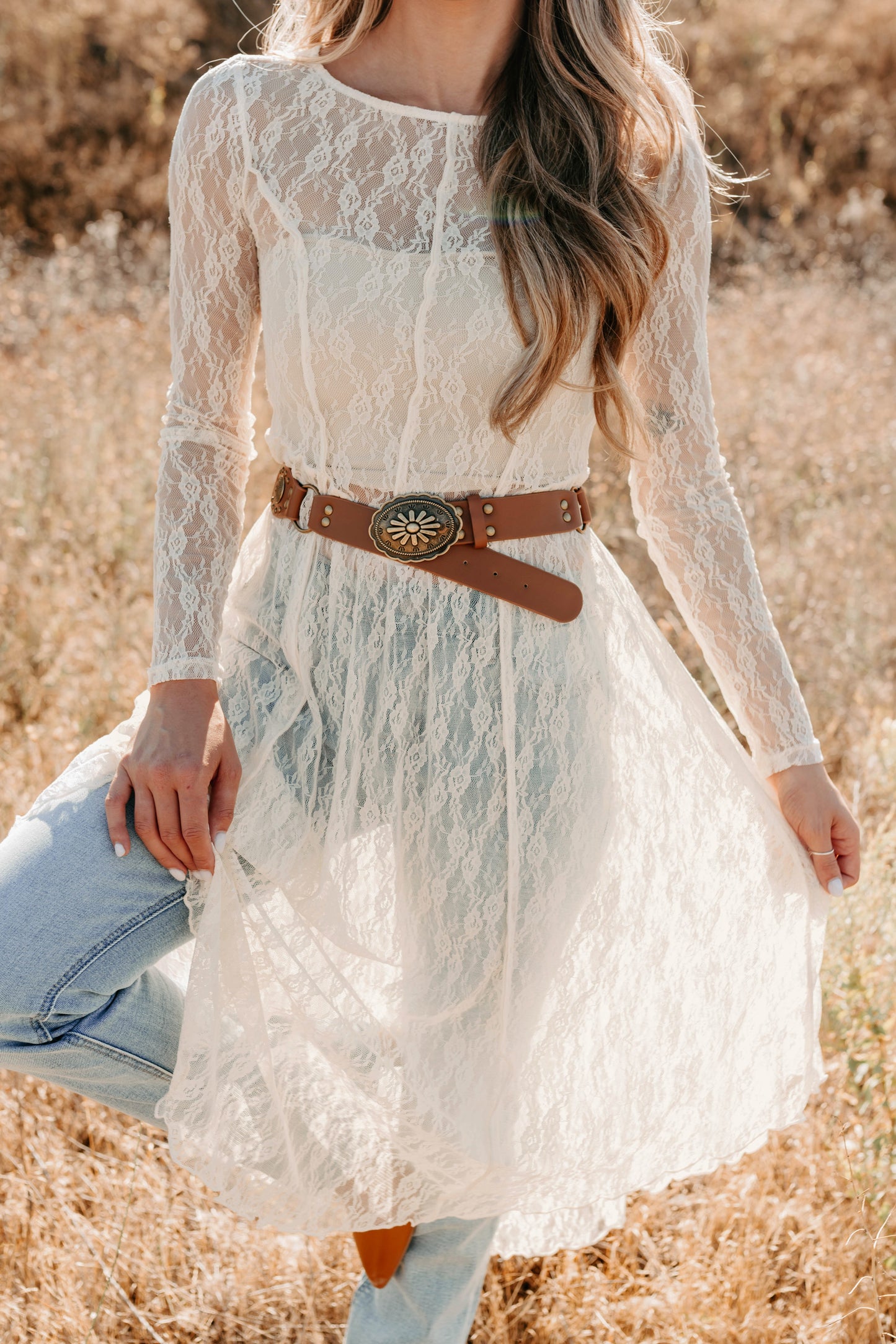 Spirit Dances Sheer Lace Midi Layering Dress (Ecru)