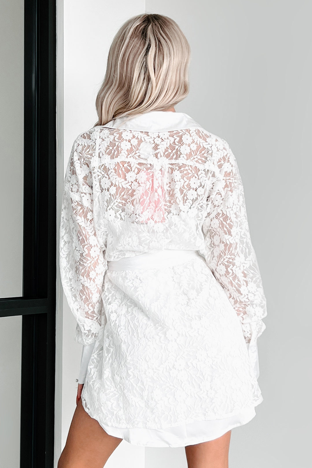 Slice Of Heaven Lace Shirt Dress (White)