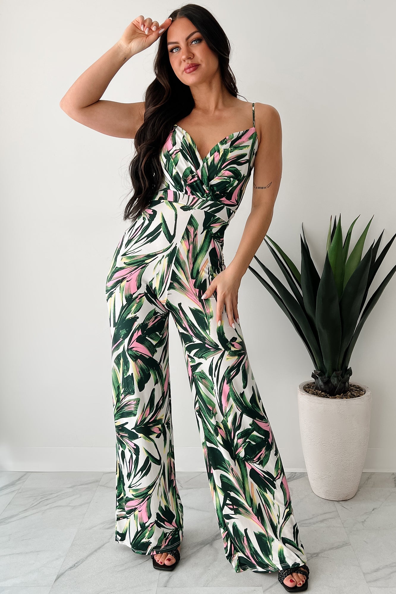Walking With Fire Printed Surplice Jumpsuit (Multi)