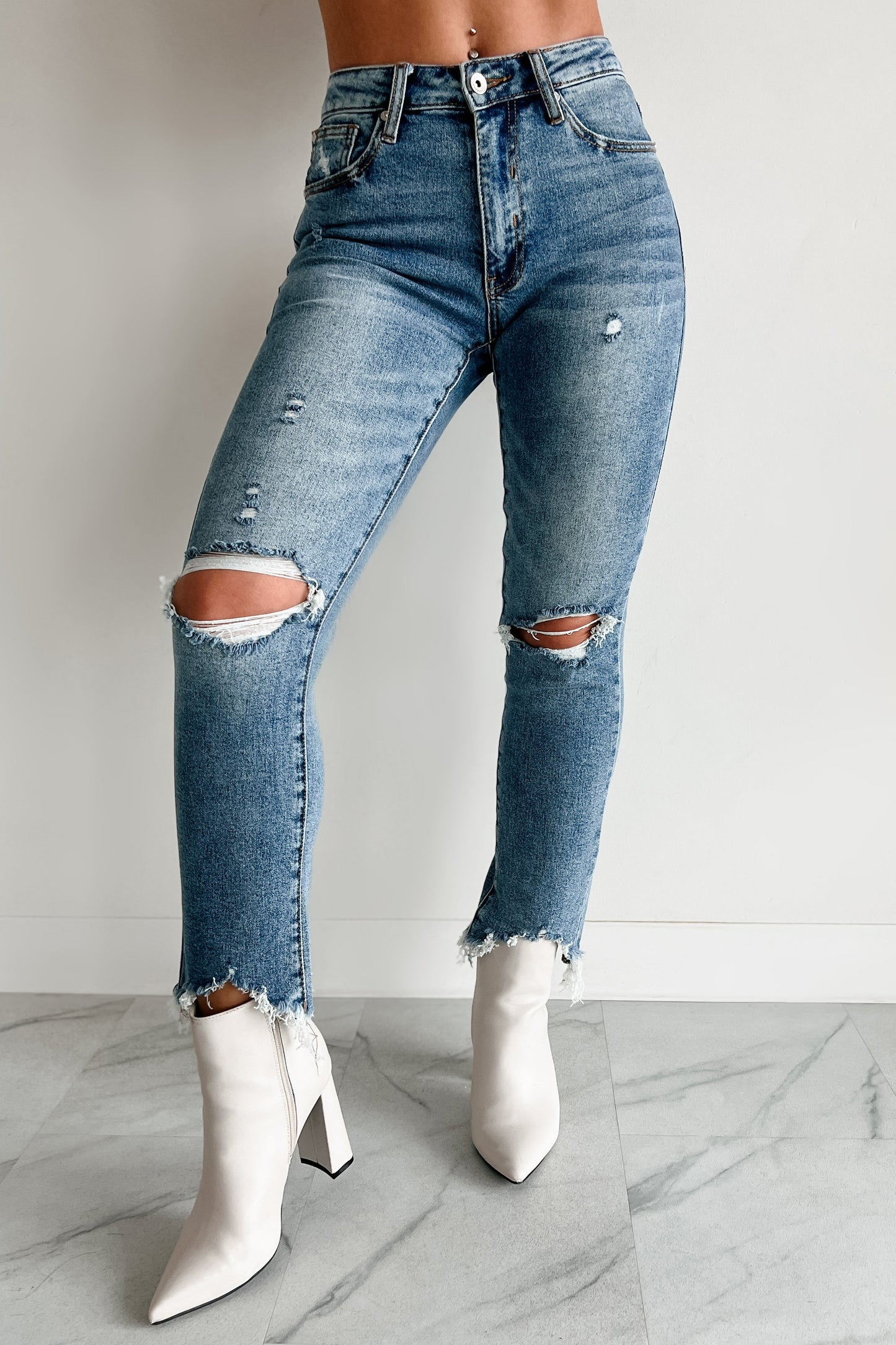 Tallie Mid Rise Distressed Slim Straight Special A Jeans (Medium Light)