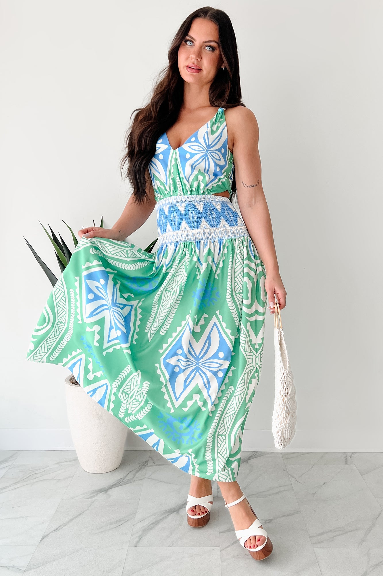Walking Tall Tropical Print Maxi Dress (Green/Multi)