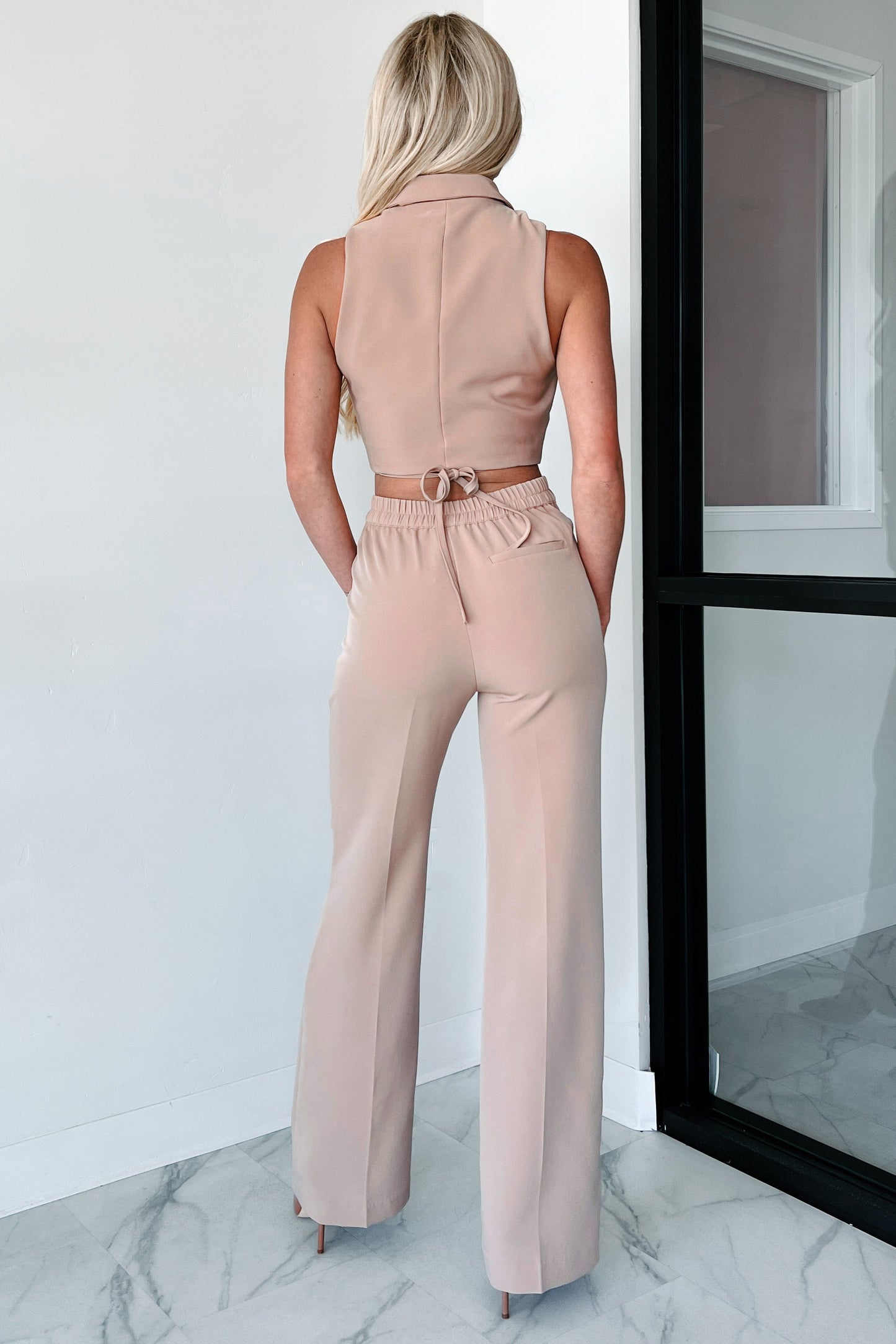 Rosalind Wrap Tie Crop Vest (Khaki)