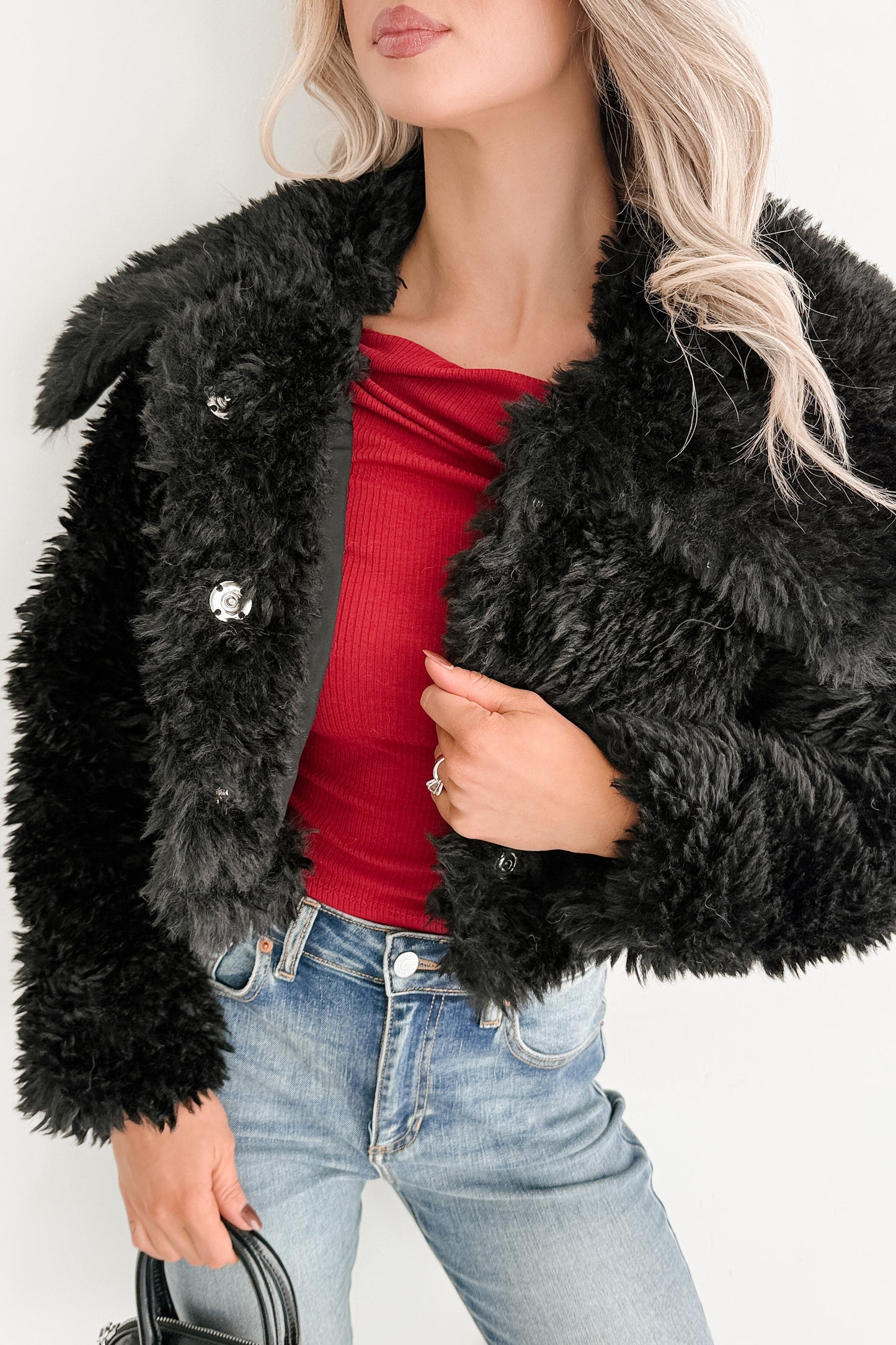 Strong Season Faux Fur Collared Jacket (Black)