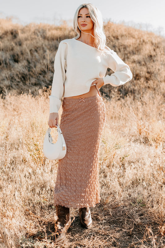 Polished Ease Textured Lace Maxi Skirt (Tan)