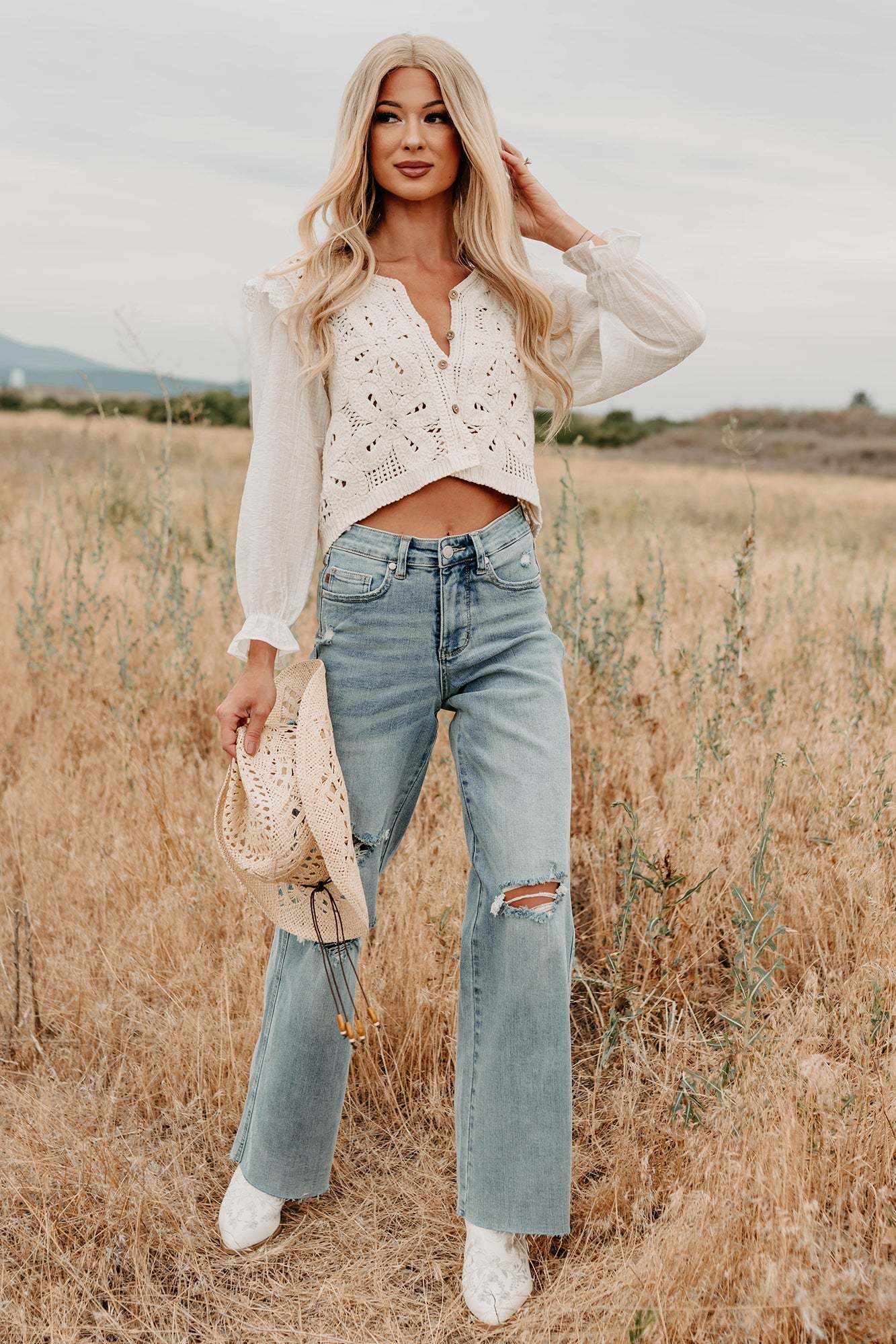Romero Mid Rise Ripped Judy Blue Wide Leg Jeans (Light)