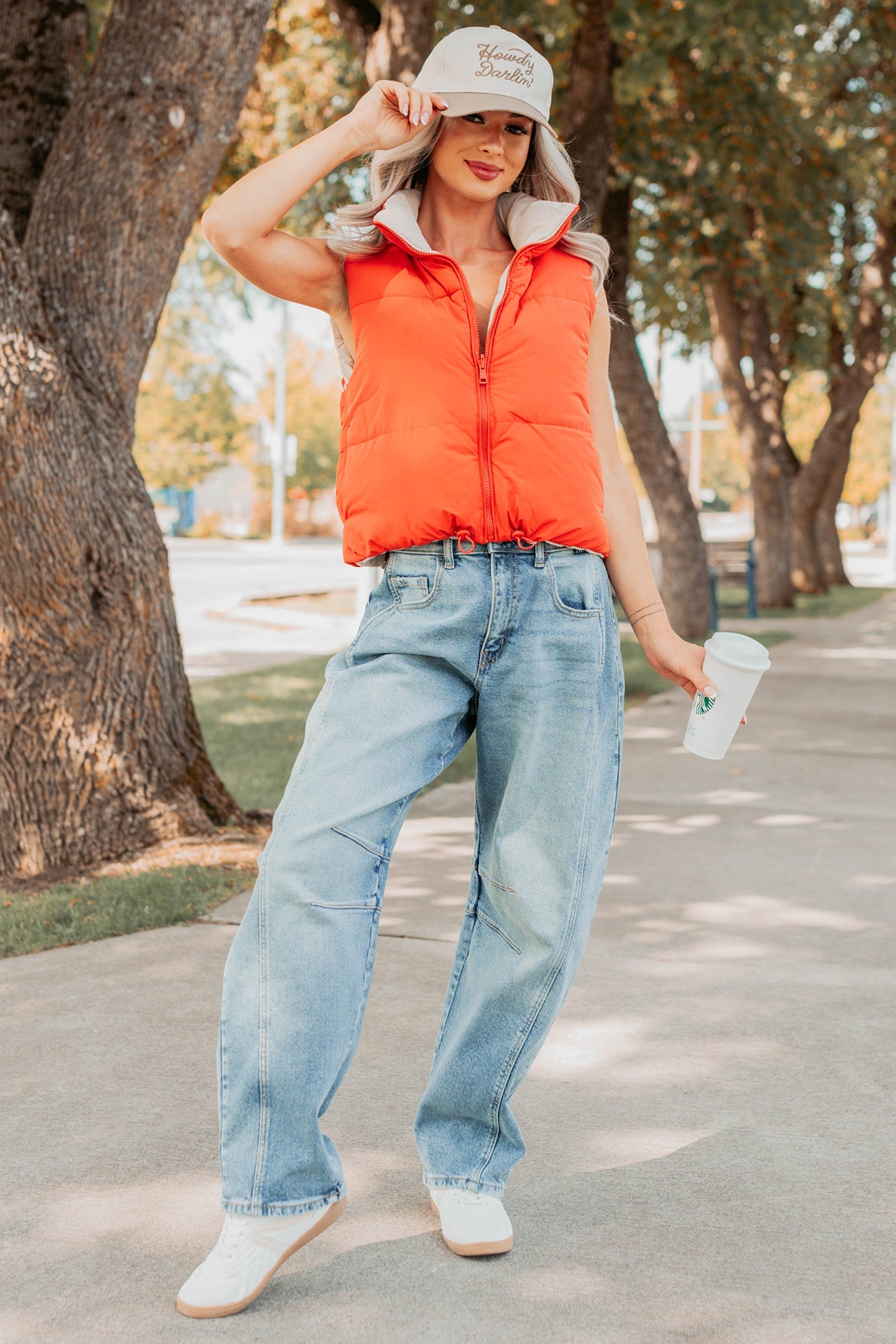 On The Reverse Side Reversible Puffer Vest (Tomato/Beige)