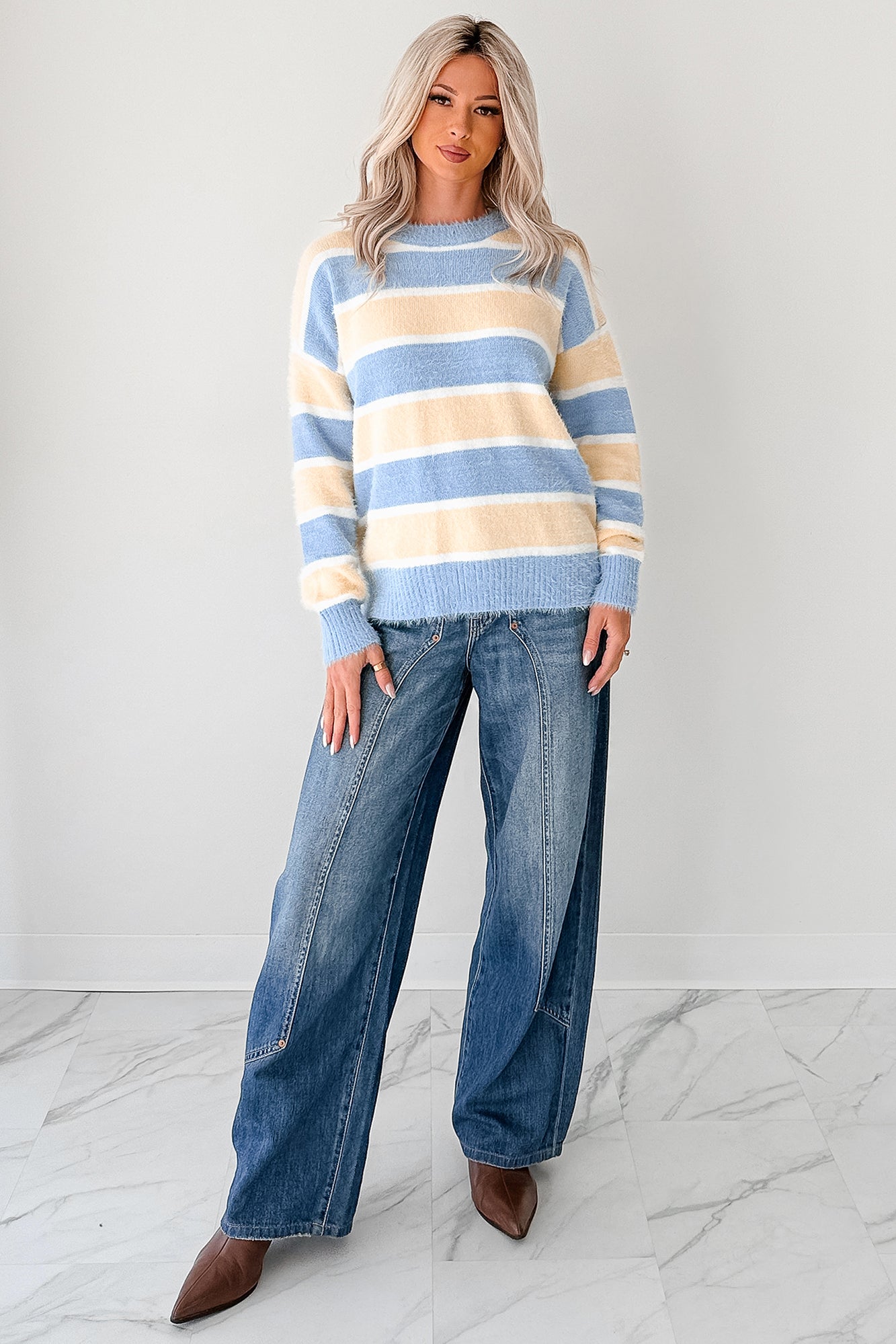 Soft Sentiments Papermoon Striped Fuzzy Sweater (Light Yellow/Light Blue)