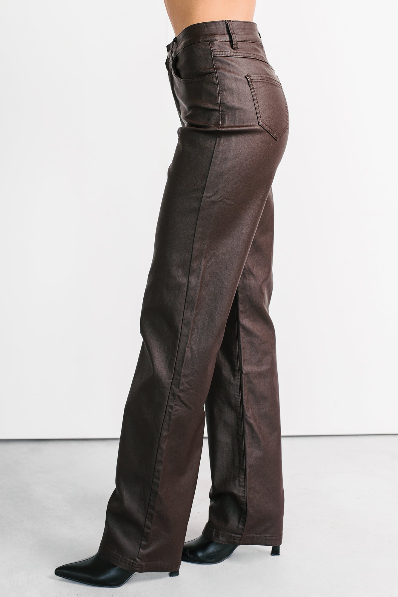 Truett Straight Leg Faux Leather Pants (Dark Brown)