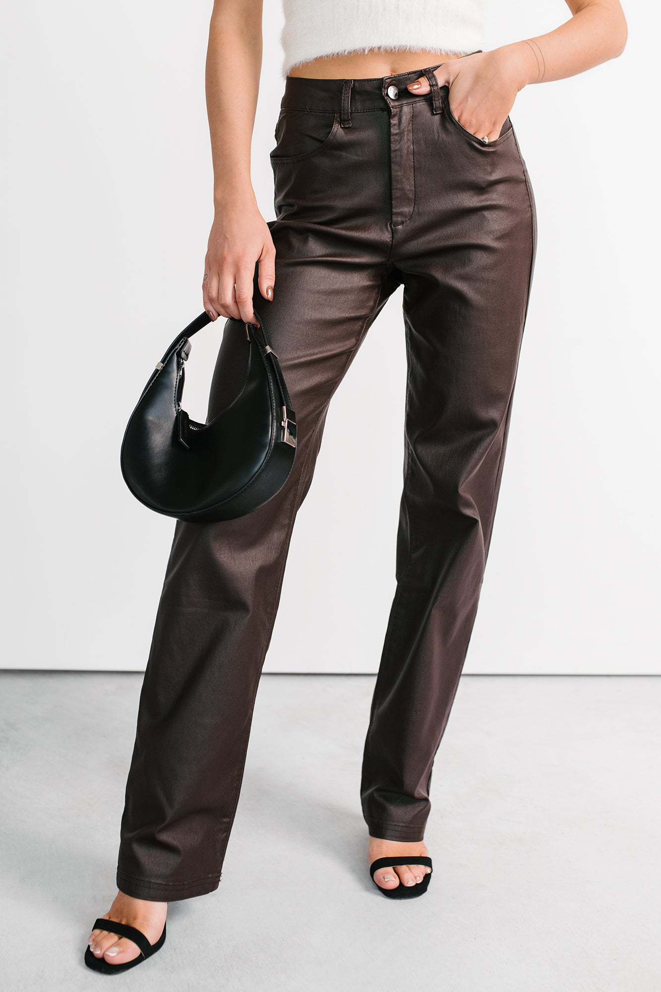 Truett Straight Leg Faux Leather Pants (Dark Brown)