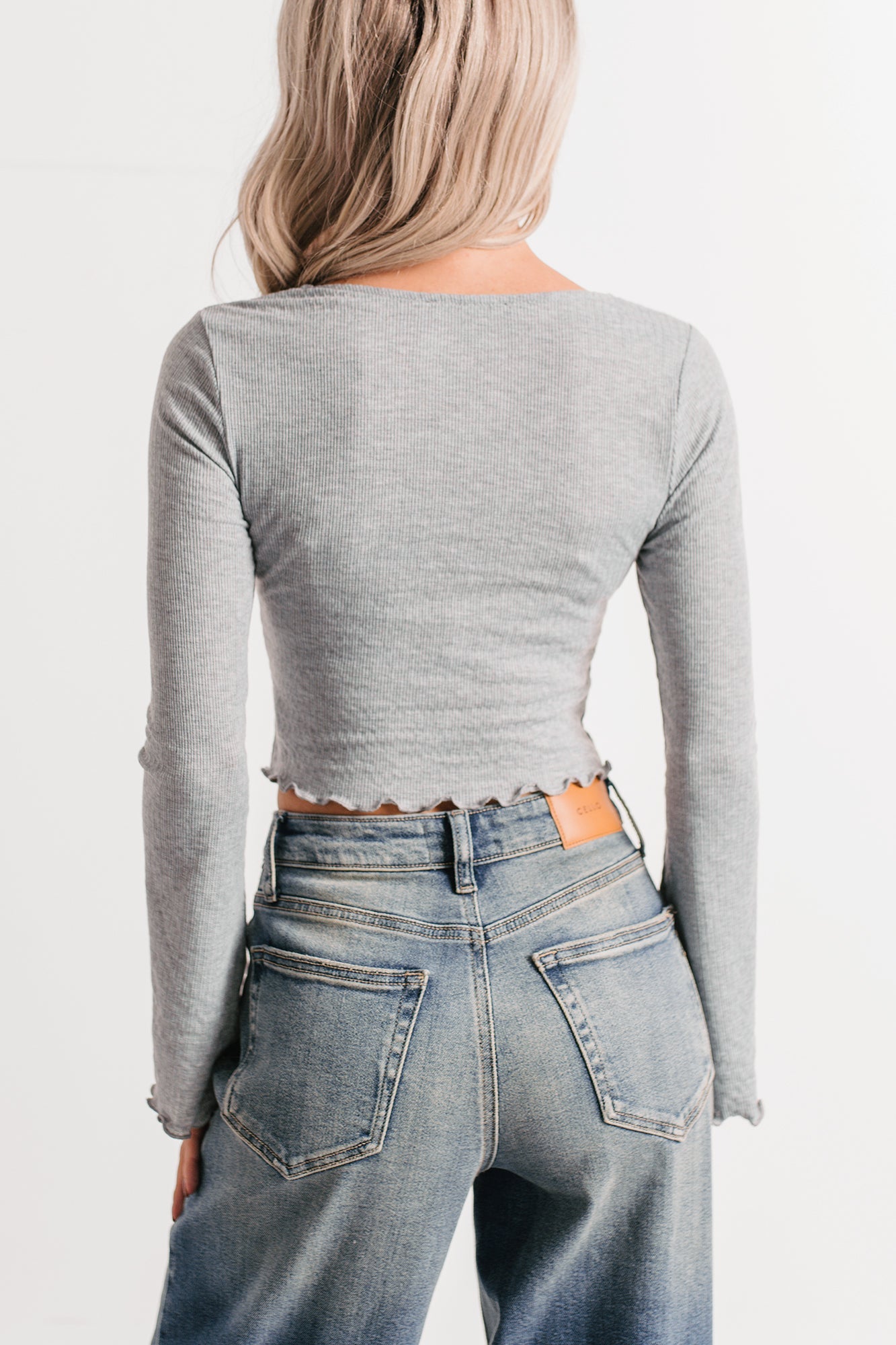 Undeniably Cute U-Ring Long Sleeve Fore Top (Heather Grey)