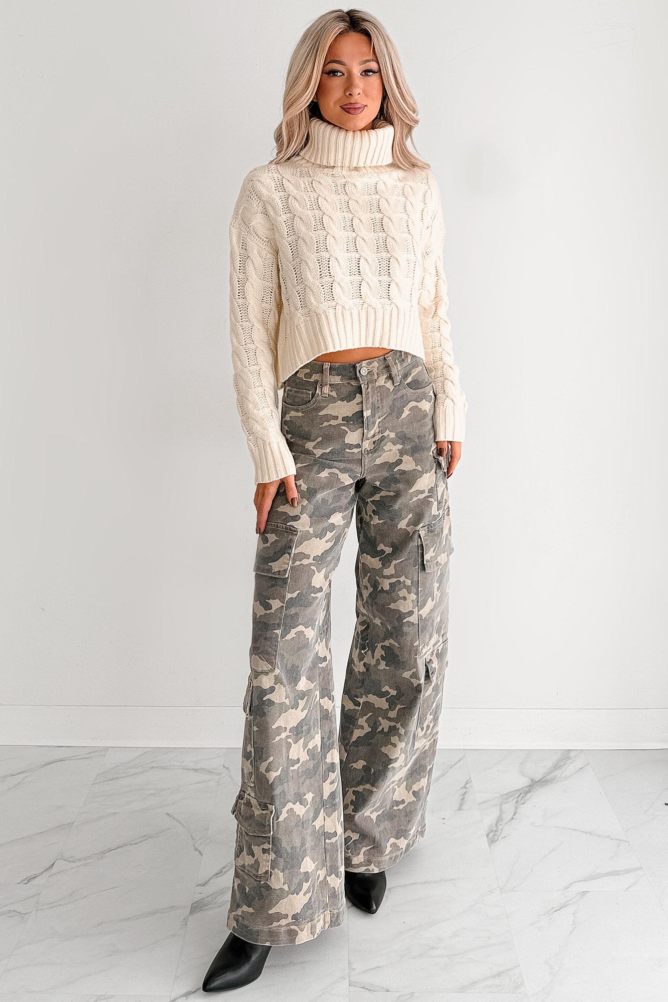 Snug As Ever Cable Knit Cropped Sweater (Cream)