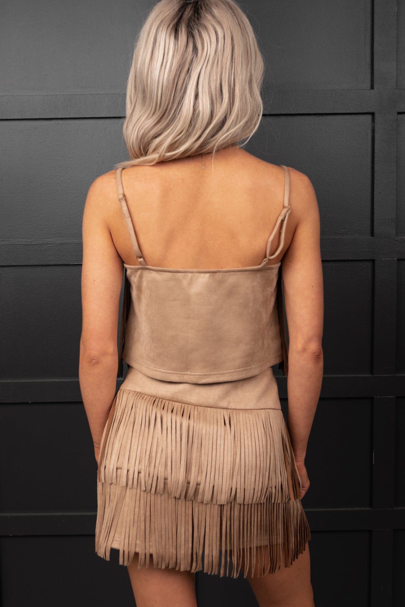 Prairie Princess Faux Suede Fringe Detail Set (Taupe)