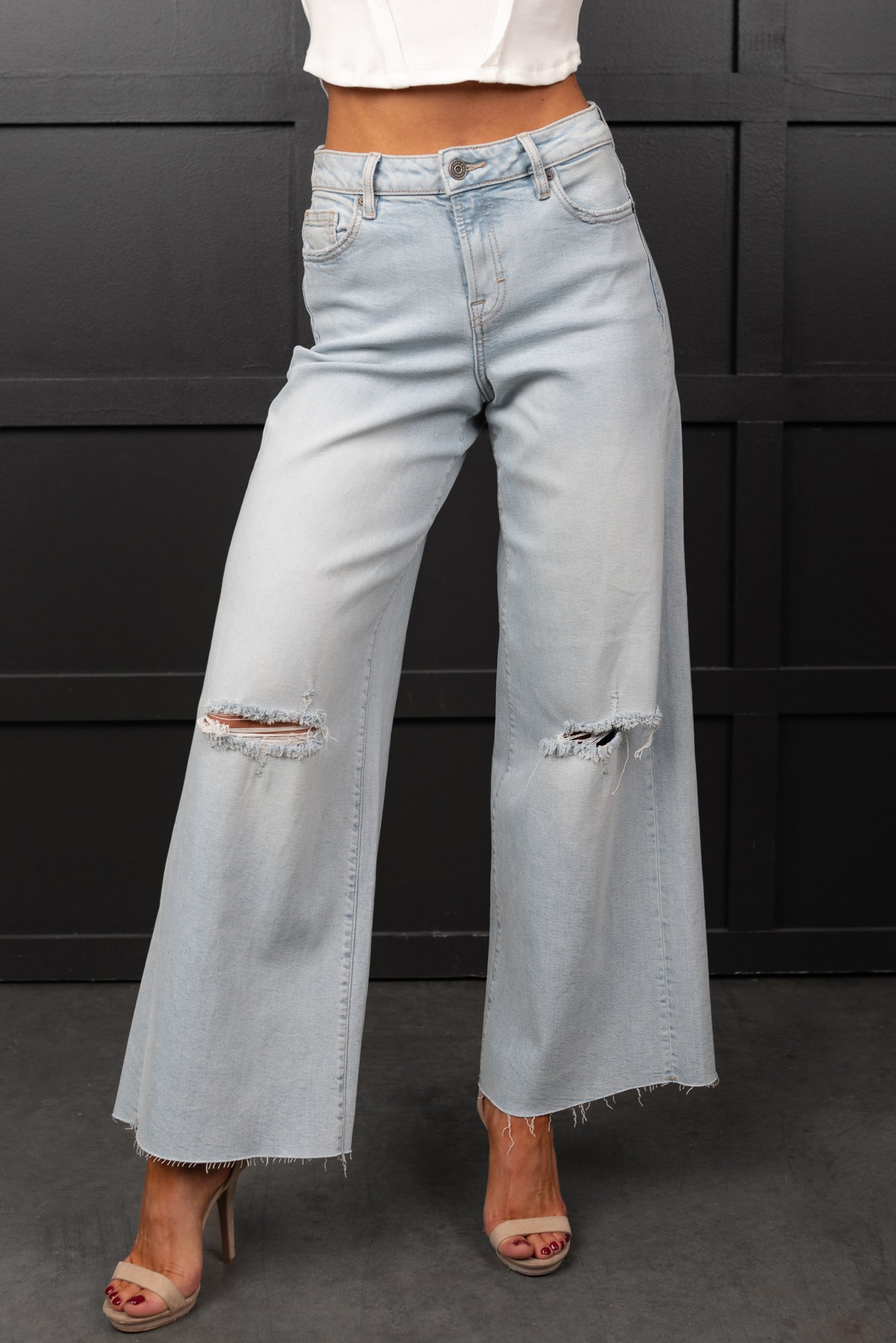 Vivienne Wide Leg Ripped Hidden Jeans (Light)