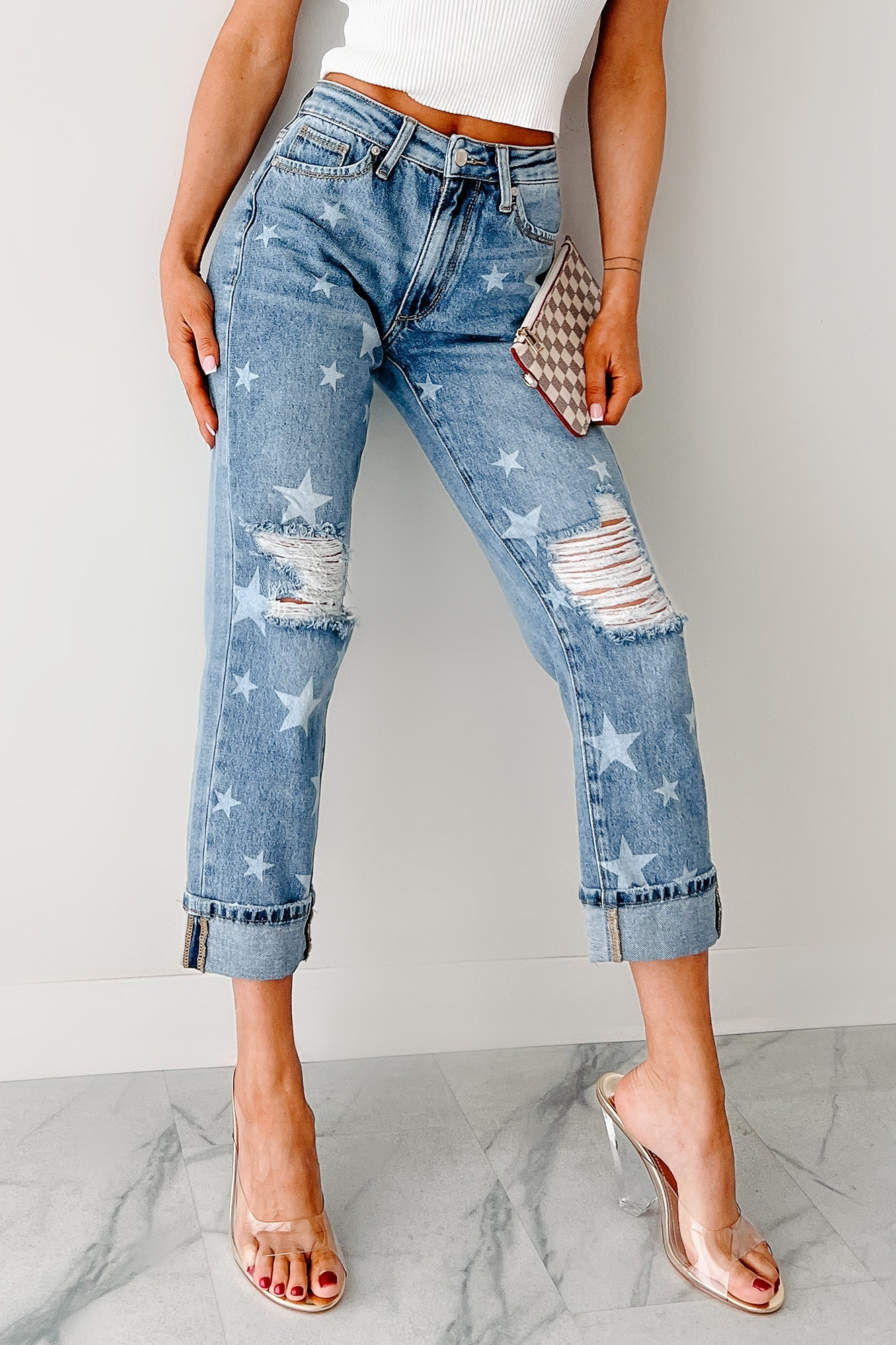 Ruth Star Print Distressed Saige Jeans (Medium)