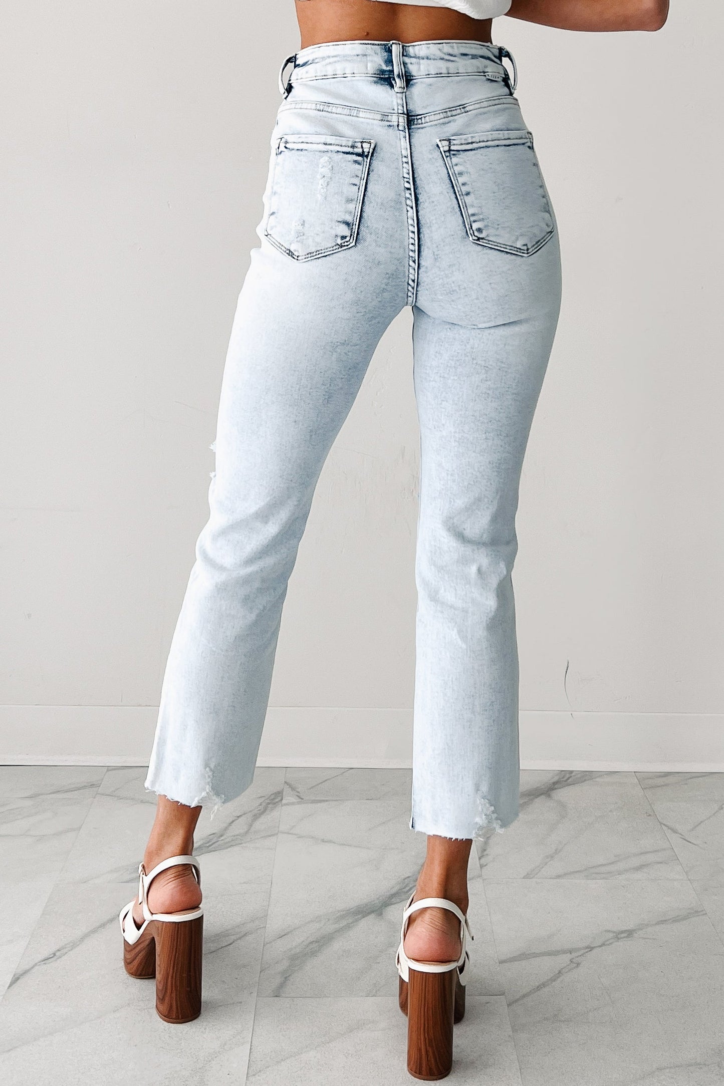 Opal High Rise Distressed Slim Straight Risen Jeans (Acid Light)