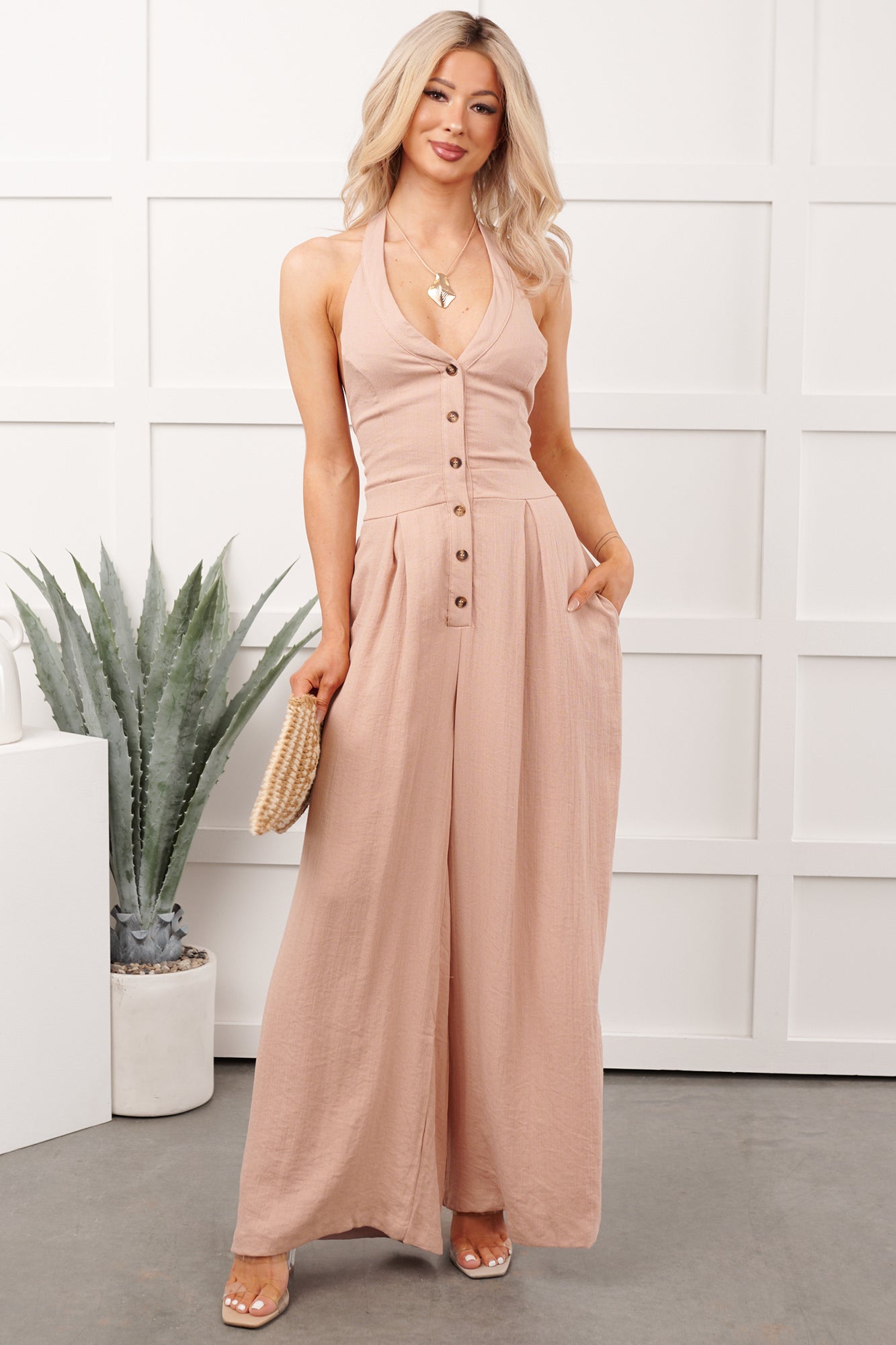 Sweet Like Spring Halter Neck Jumpsuit (Peach Blush)