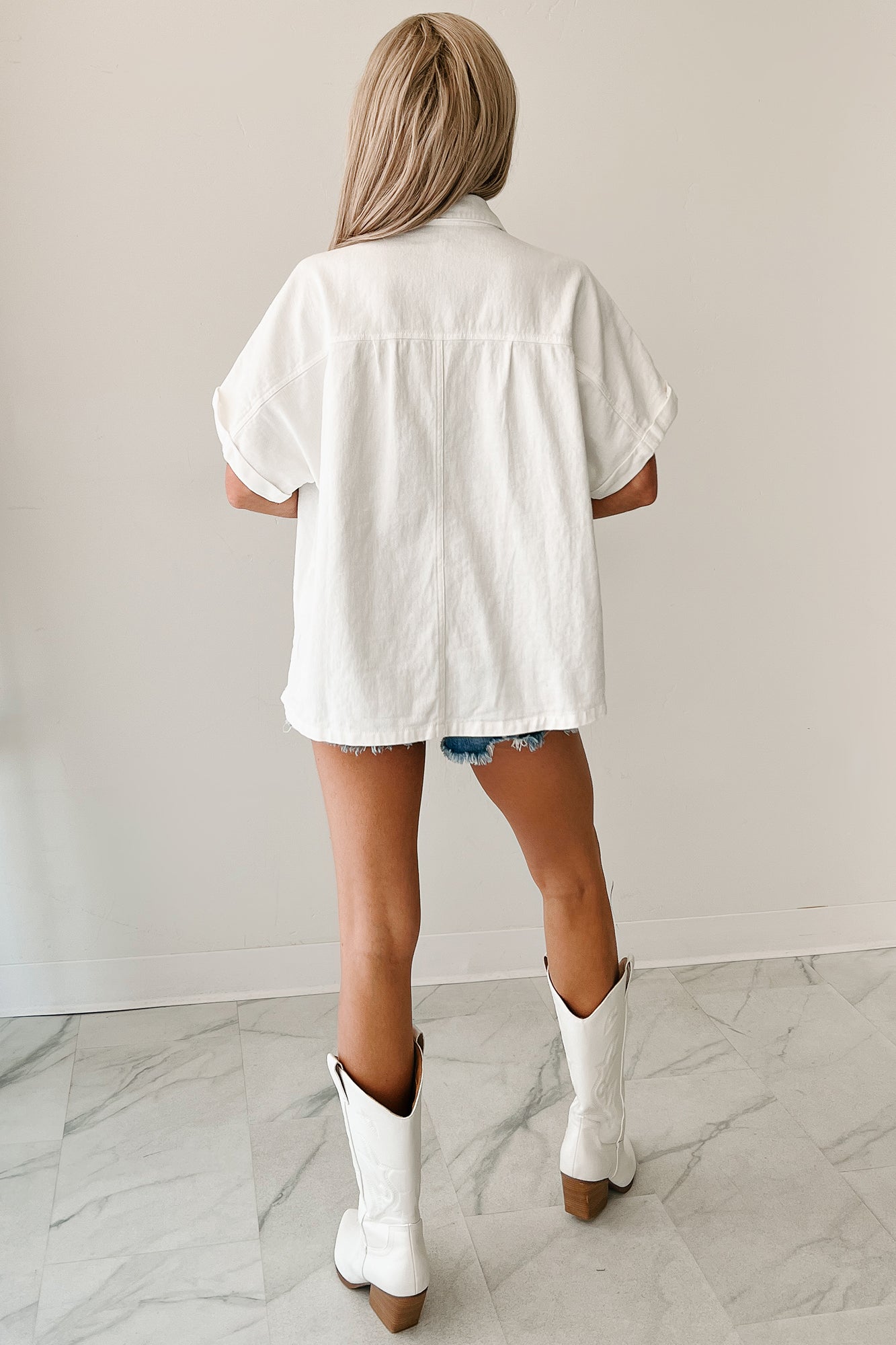 Relaxed & Cool Denim Short Sleeve Shirt (White)