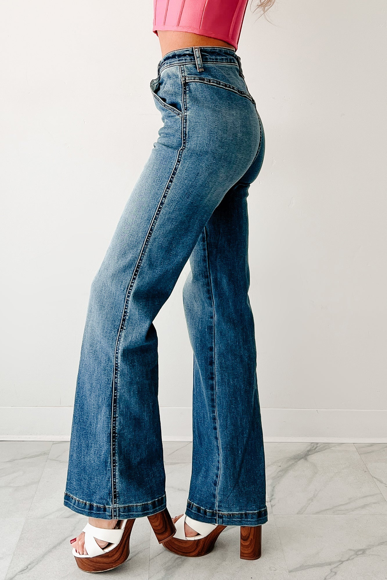 Liora High Rise Wide Leg Indigo Reign Jeans (Medium Blue)