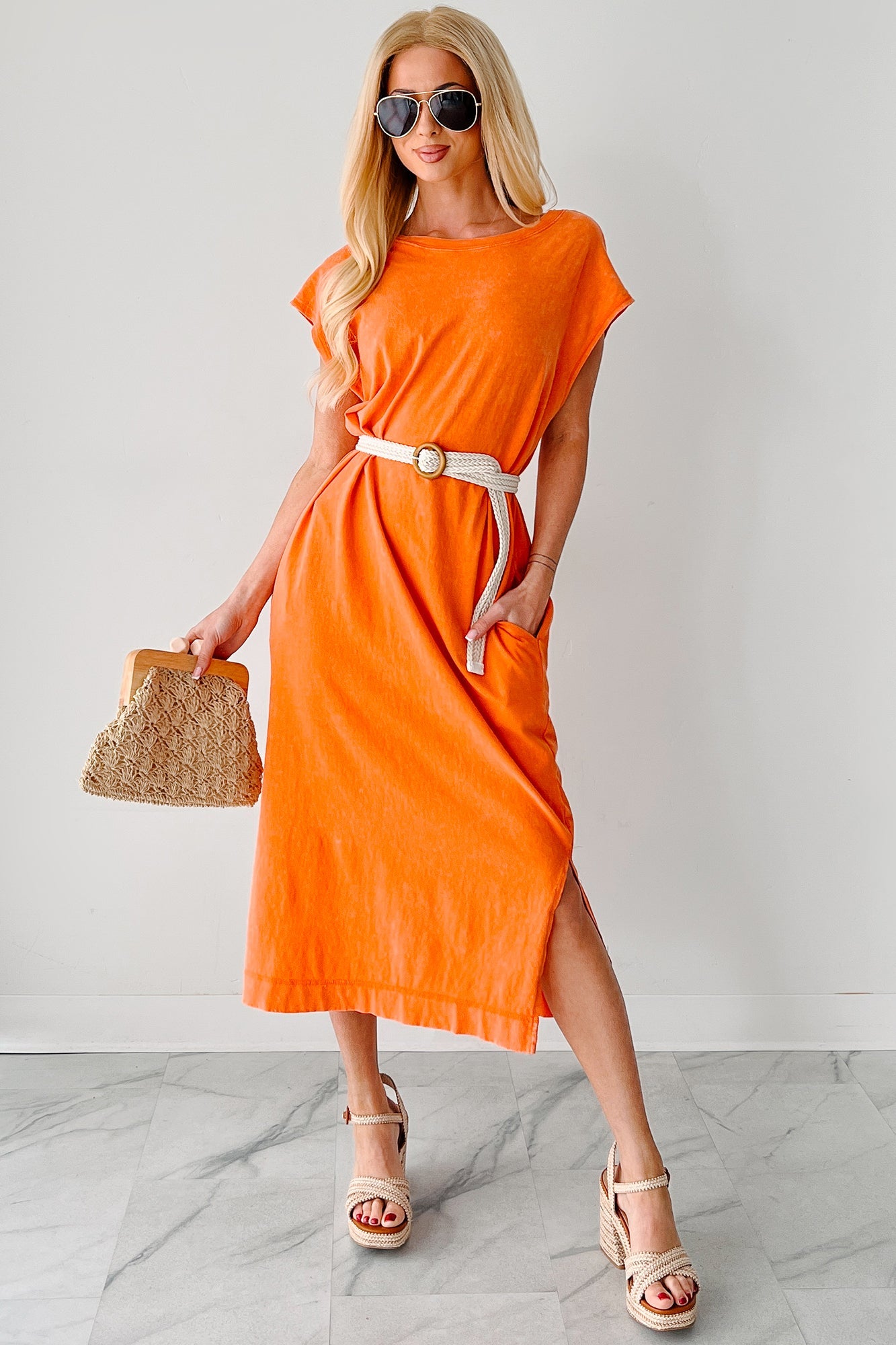 Sundays In Bed Sleeveless Midi Dress (Orange)