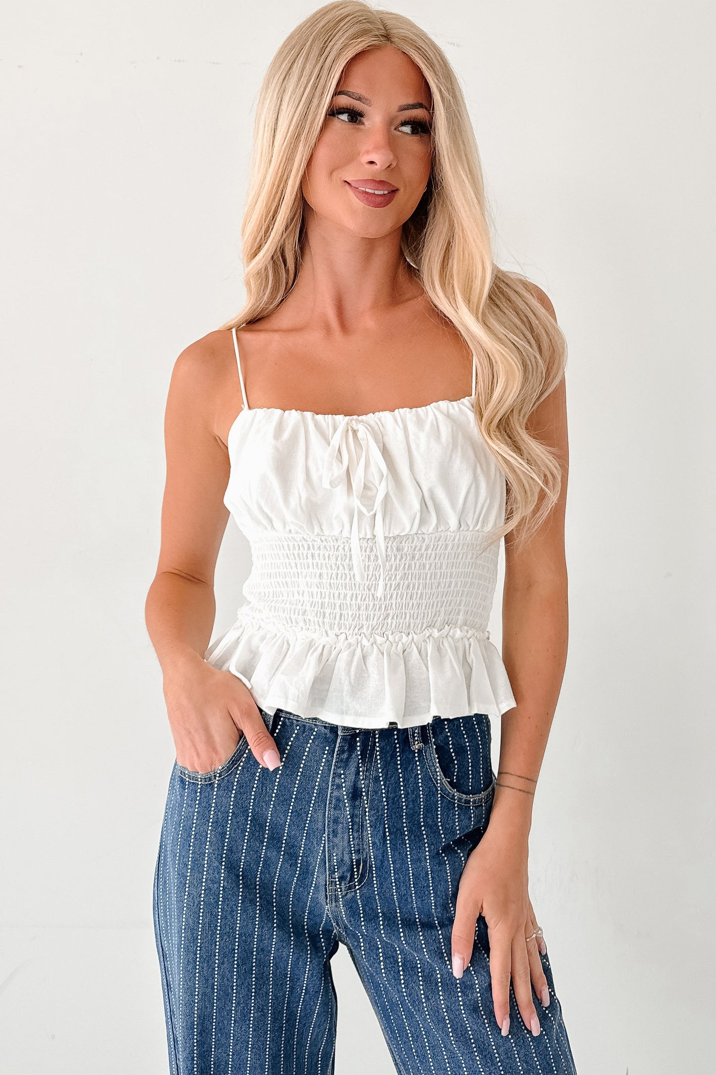 Read My Blush Smocked Cami Top (Off White)