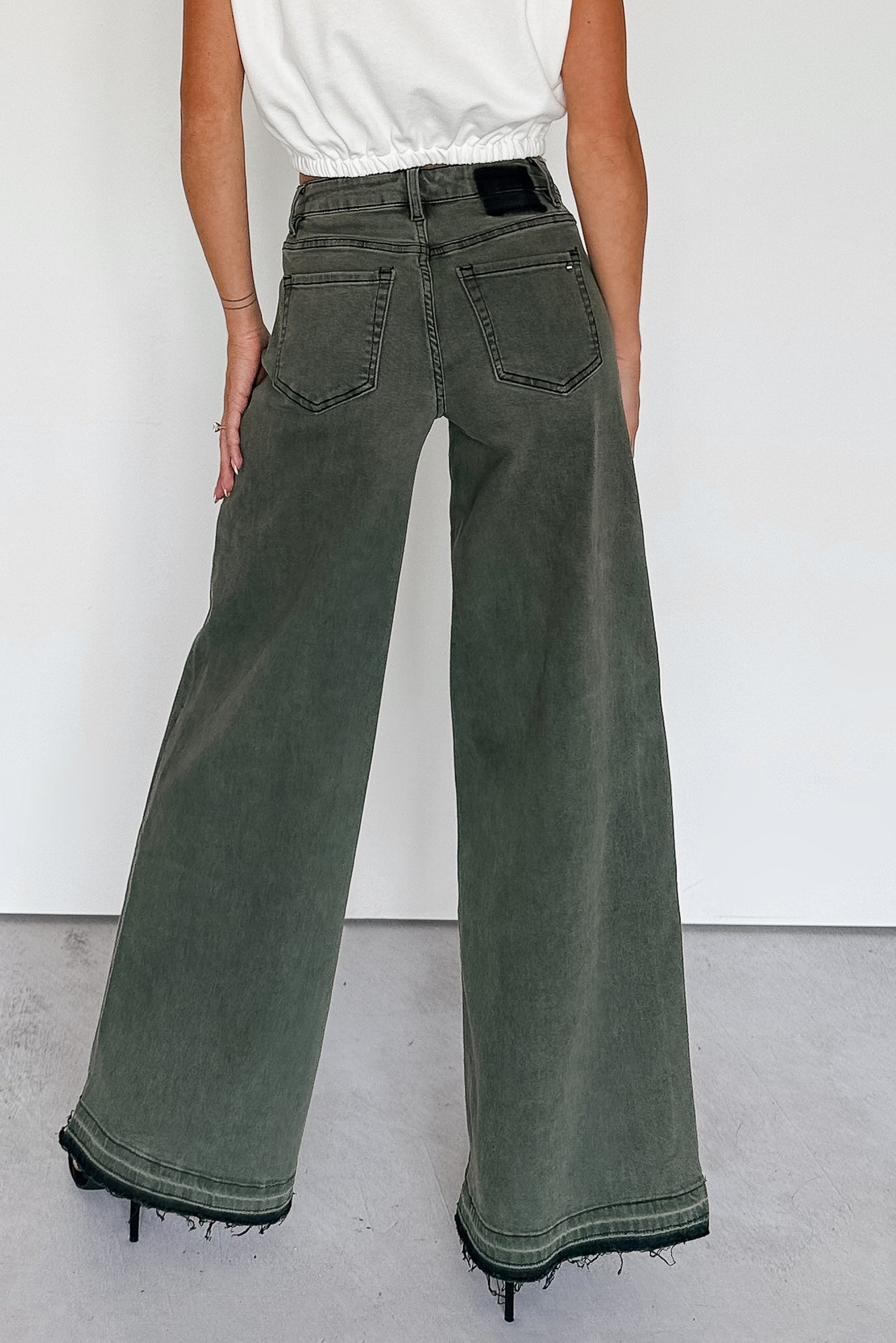 Valencia High Rise Wide Leg Mica Denim Jeans (Dark Green)