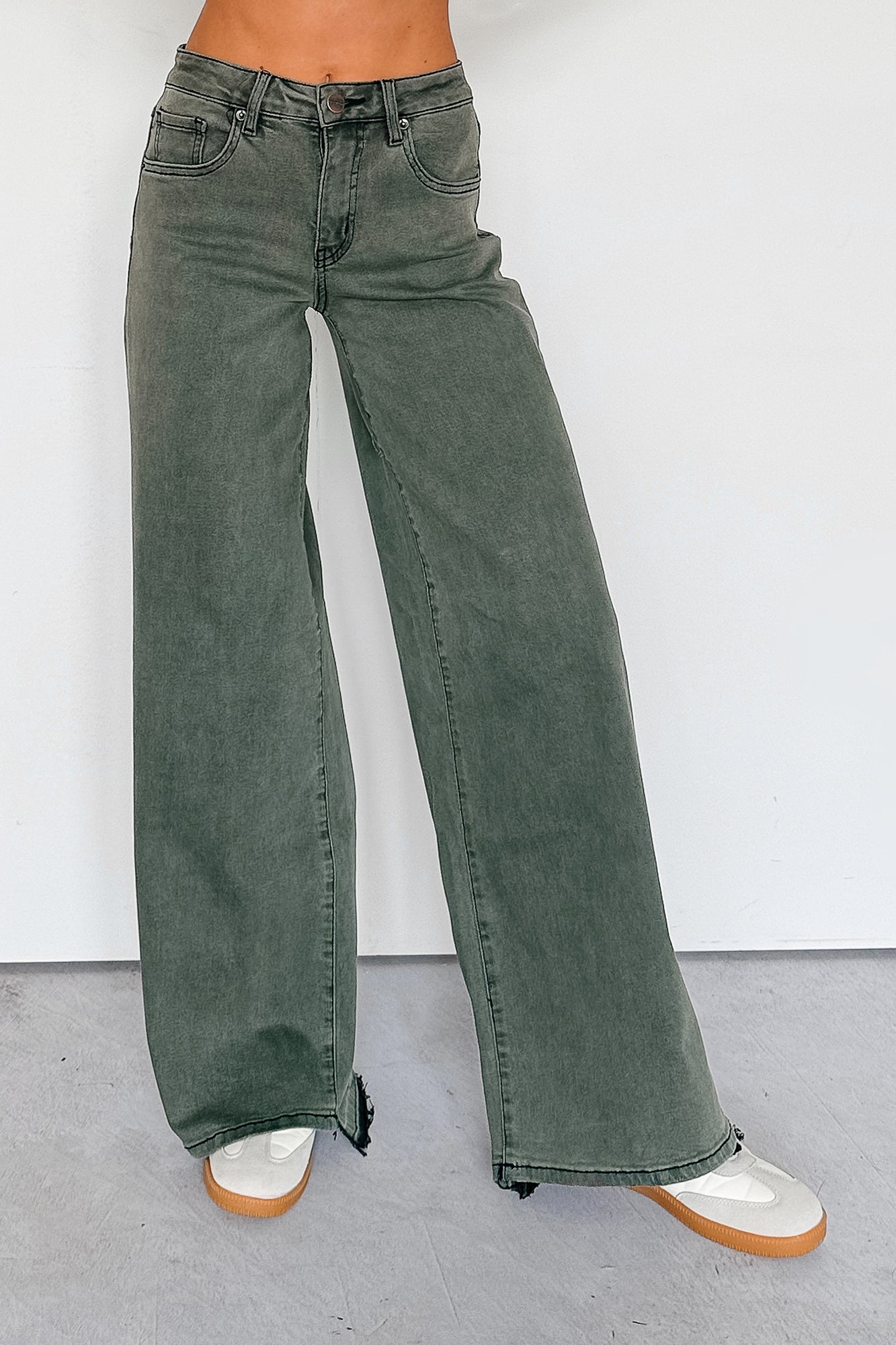 Valencia High Rise Wide Leg Mica Denim Jeans (Dark Green)