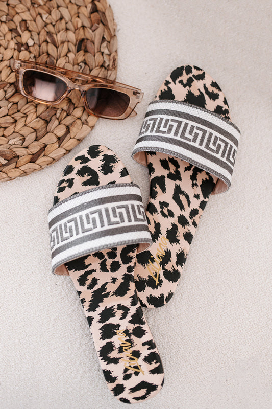 Starlit Allure Woven Print Slide Sandals (Leopard)